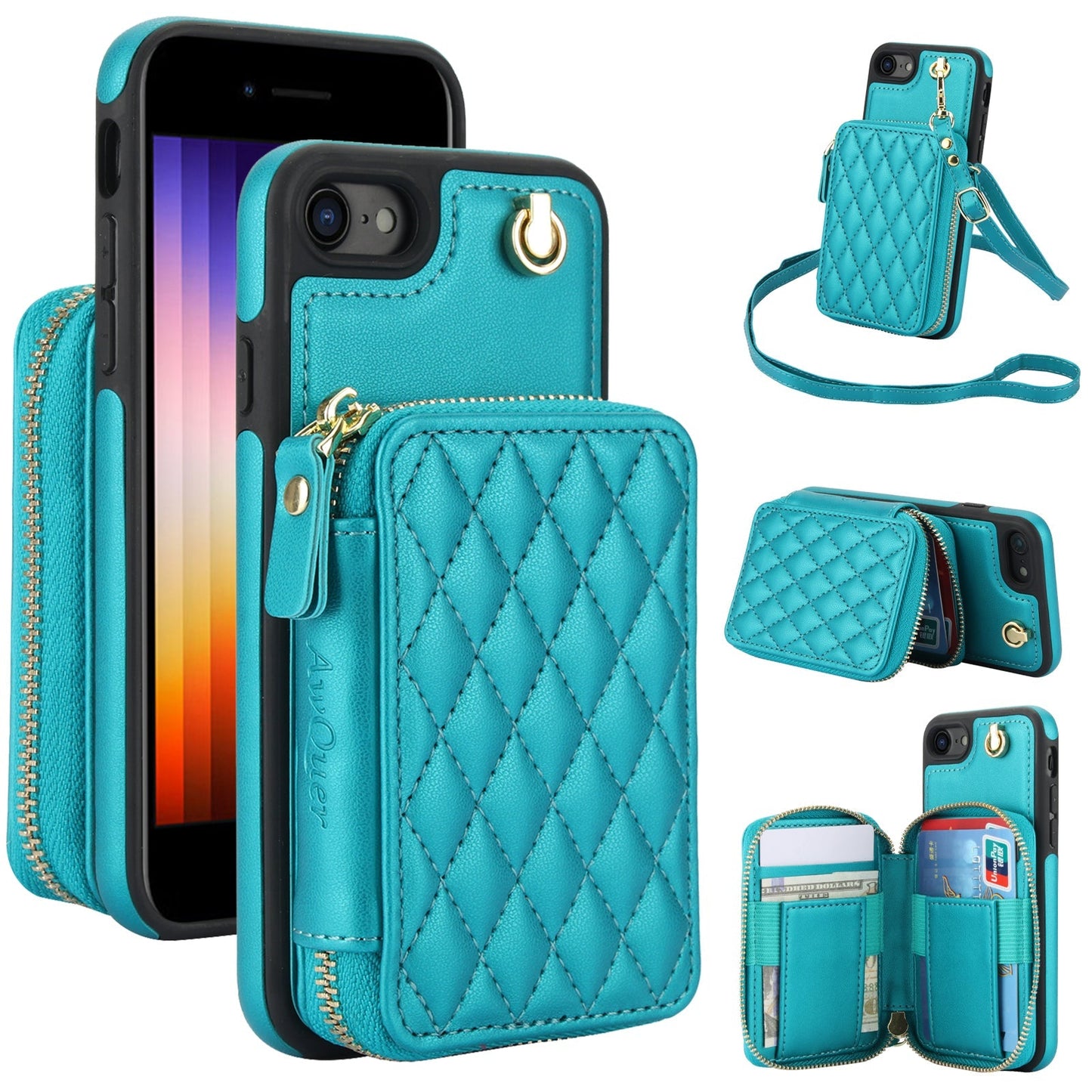 New RFID Blocking Crossbody Zipper Wallet Leather Phone Case for iPhone 16/16e/16 Pro/16 Plus/16 Pro Max