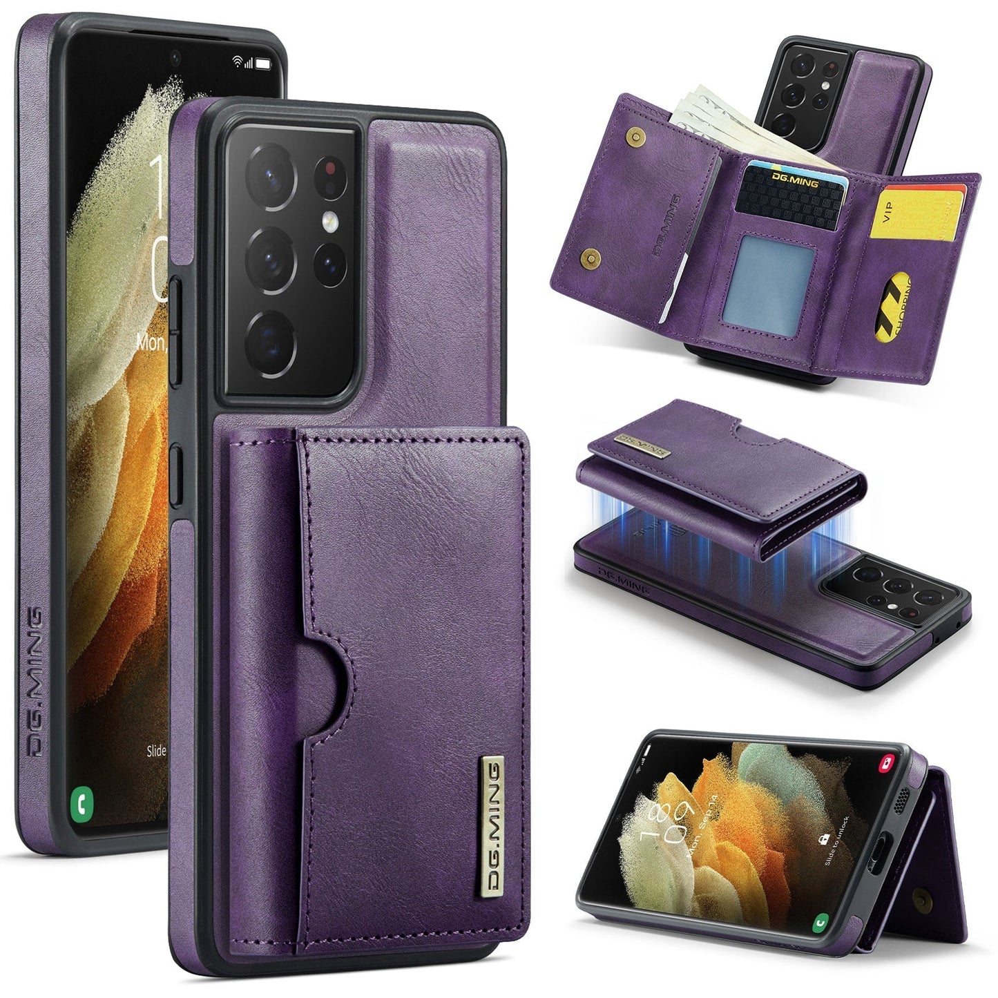 New 2-IN-1 RFID Blocking Wallet Card Holder Leather Phone Case for Samsung