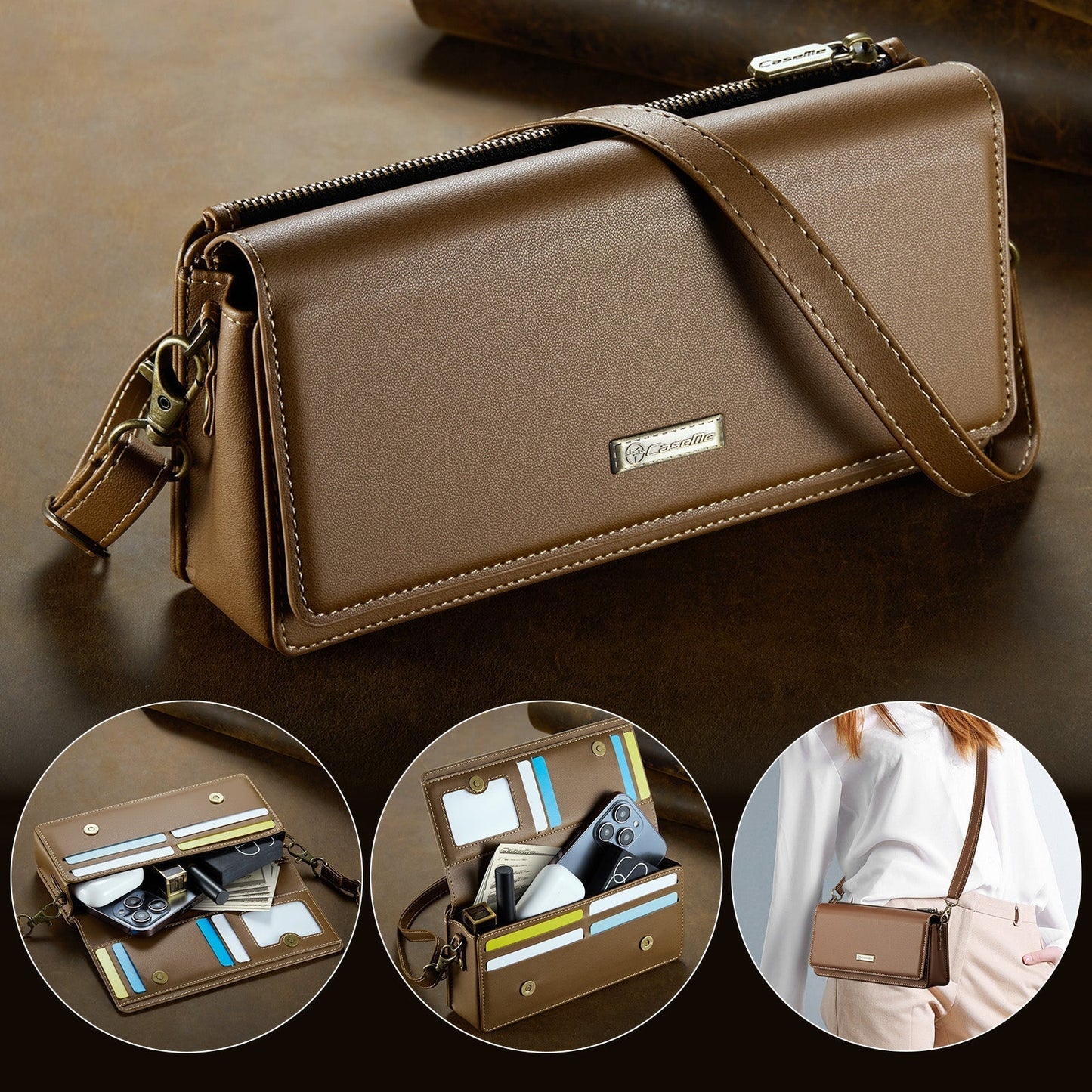 New Women's 3 in 1 RFID Blocking Crossbody Handbags Zipper Wallet Phone Bag