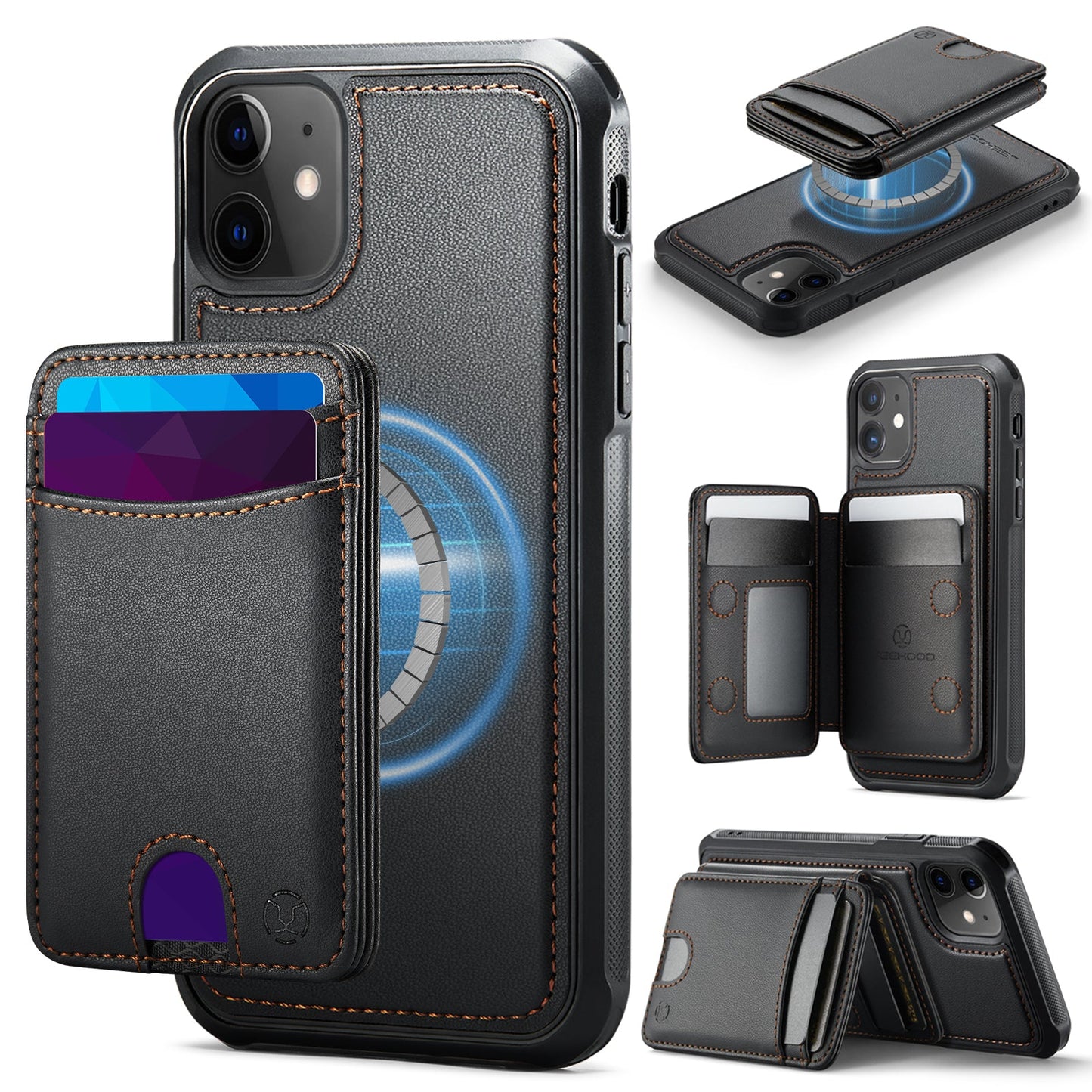 New 2-in-1 RFID Blocking Card Holder Leather Phone Case for iPhone 12