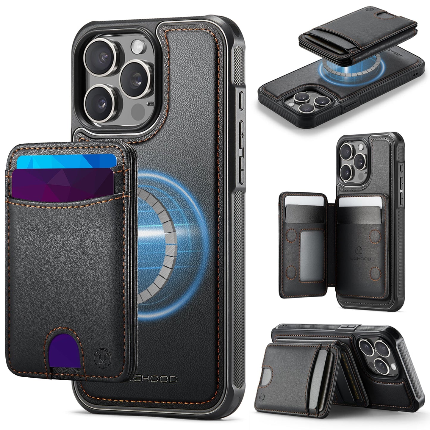 New 2-in-1 RFID Blocking Card Holder Leather Phone Case for iPhone 13 Pro Max