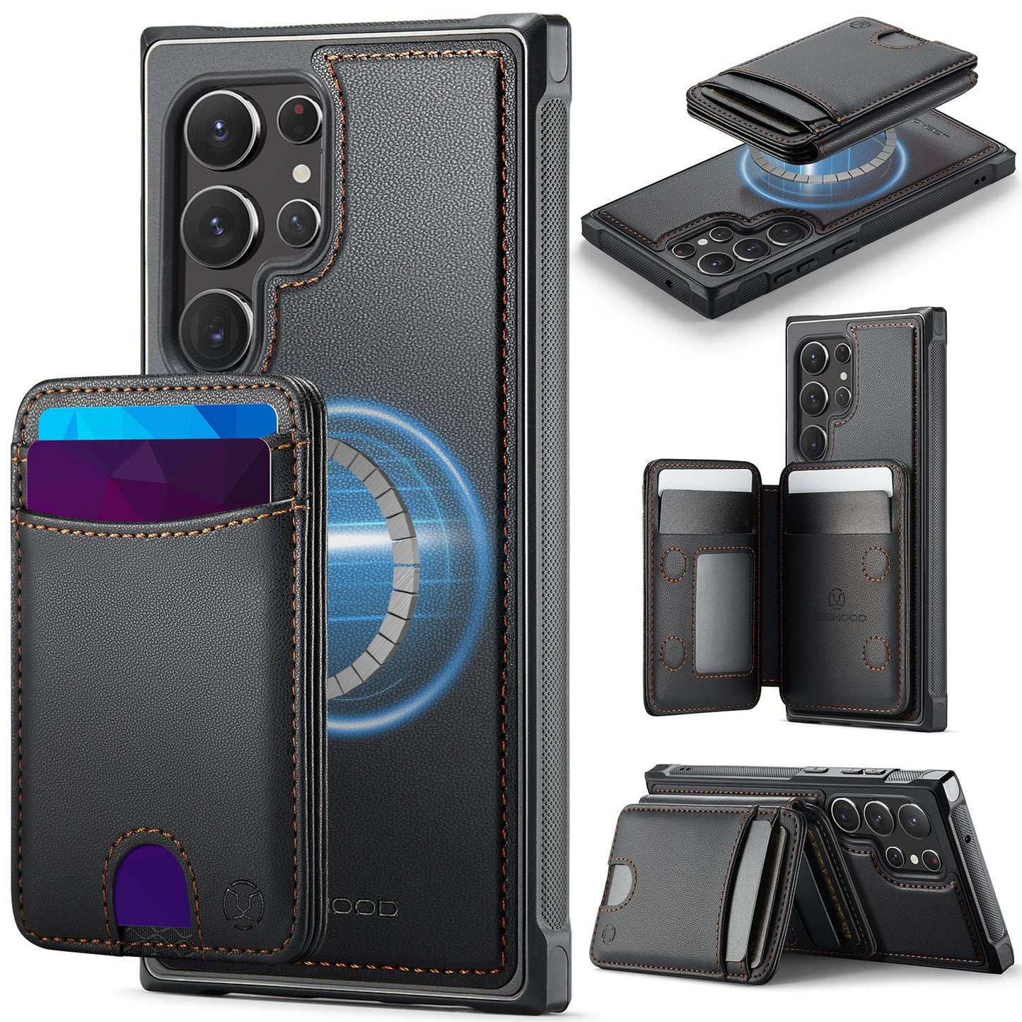 New 2-in-1 RFID Blocking Card Holder Leather Phone Case for Samsung Galaxy S22 Ultra