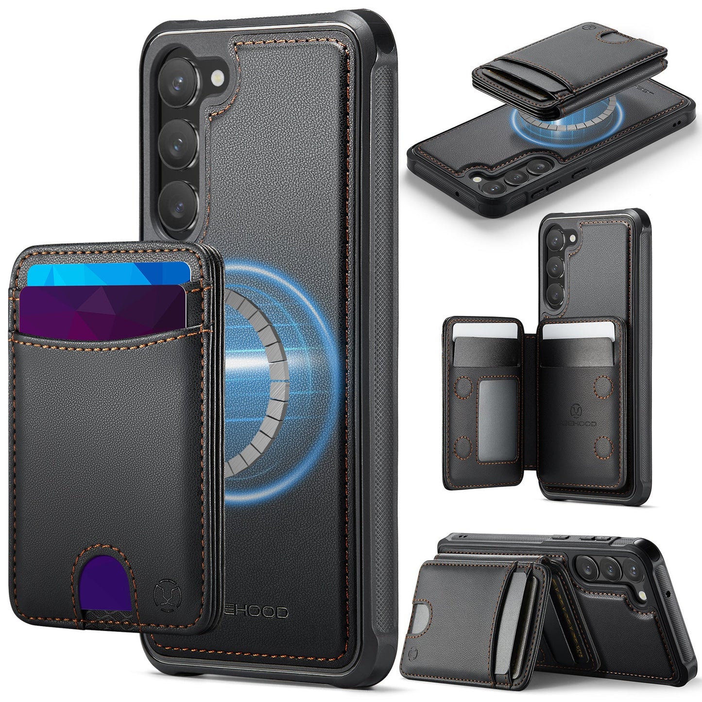 New 2-in-1 RFID Blocking Card Holder Leather Phone Case for Samsung Galaxy S23+