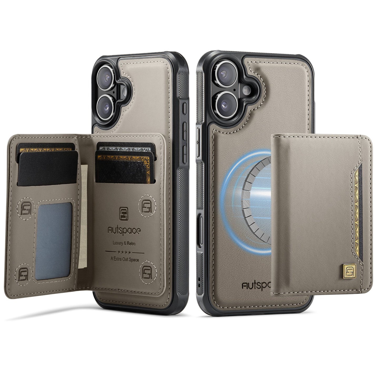 New 2-IN-1 RFID Blocking Card Holder Wireless Charging Leather Phone Case for iPhone