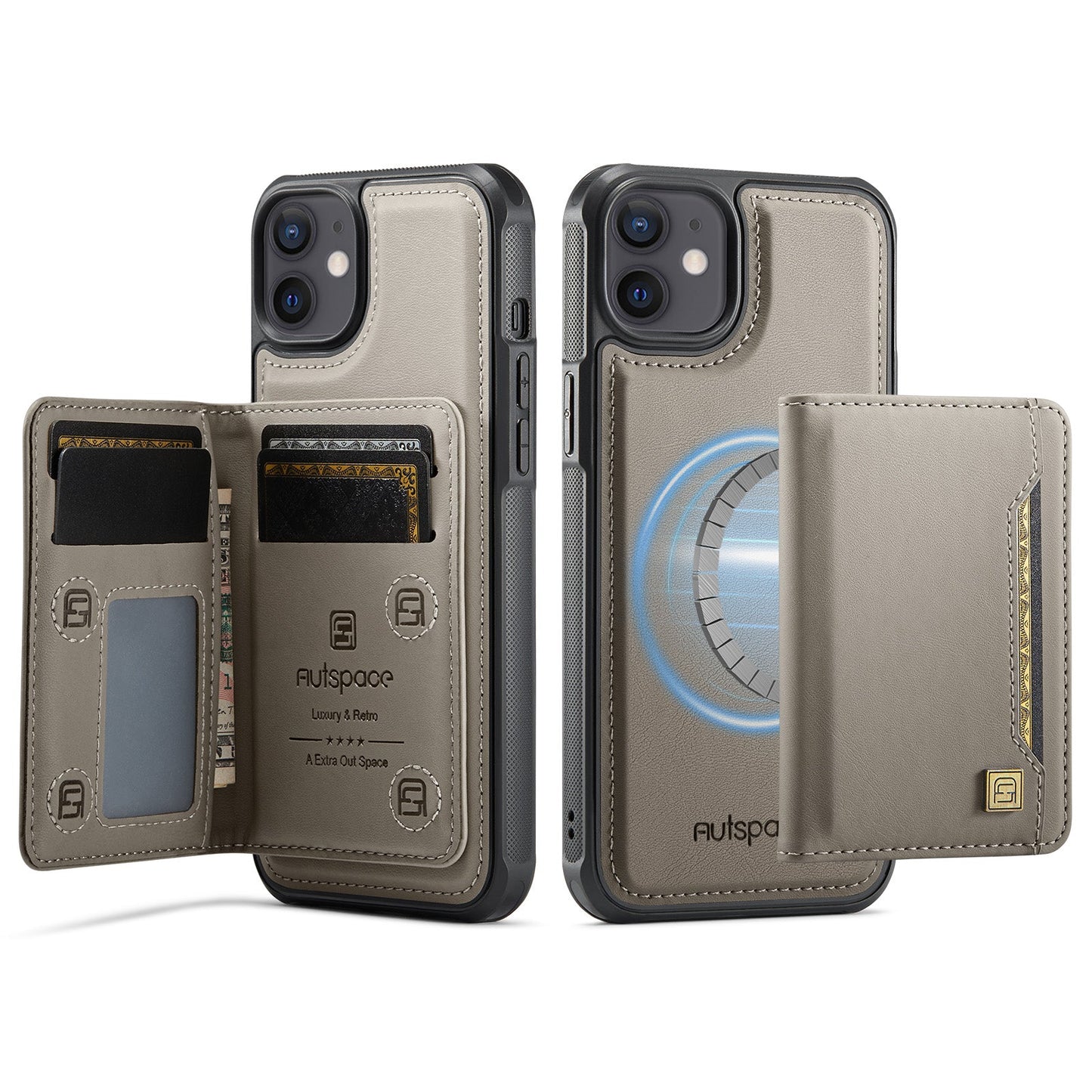 New 2-IN-1 RFID Blocking Card Holder Wireless Charging Leather Phone Case for iPhone