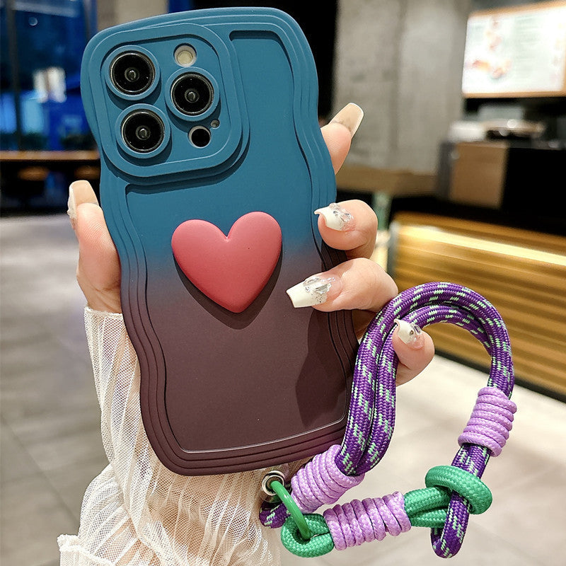 New Liquid Two-Color Gradient Love Phone Case with Lanyard for iPhone