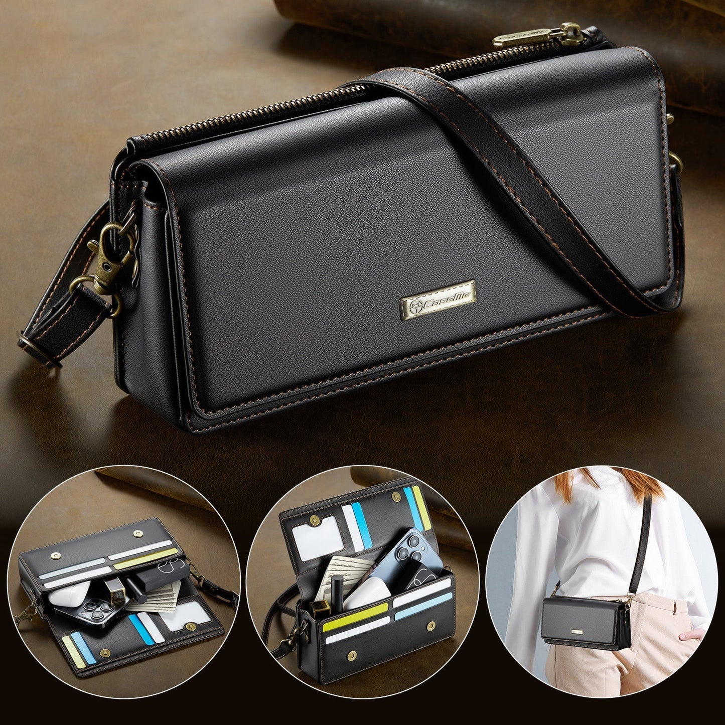 New Women's 3 in 1 RFID Blocking Crossbody Handbags Zipper Wallet Phone Bag