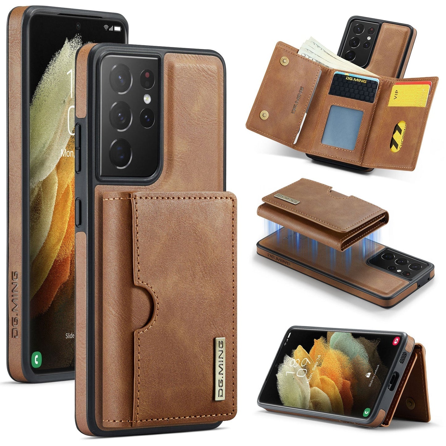 New 2-IN-1 RFID Blocking Wallet Card Holder Leather Phone Case for Samsung