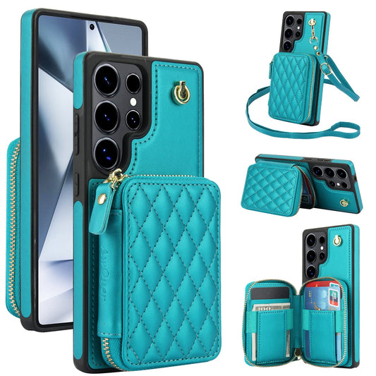 New RFID Blocking Crossbody Zipper Wallet Leather Phone Case for Samsung