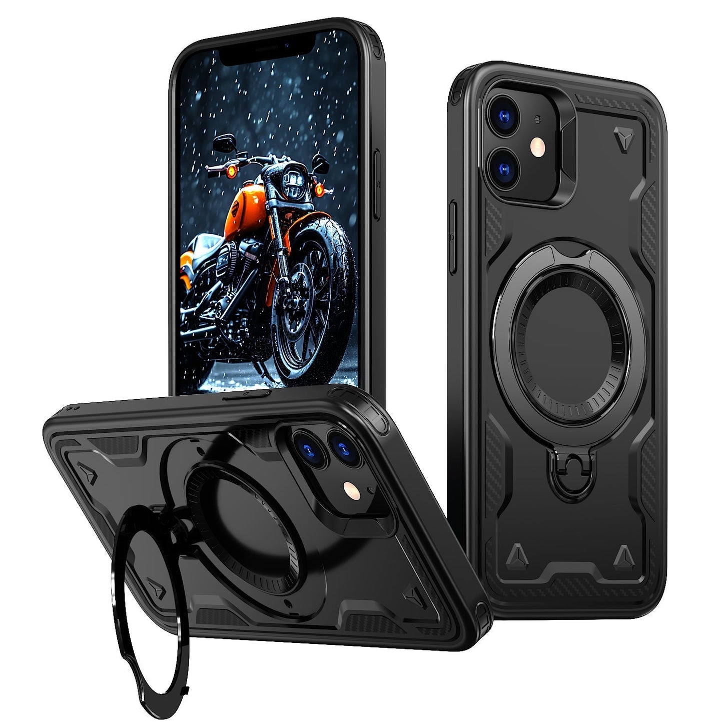 New PC Hybrid TPU Armor MagSafe Ring Holder Phone Case for iPhone