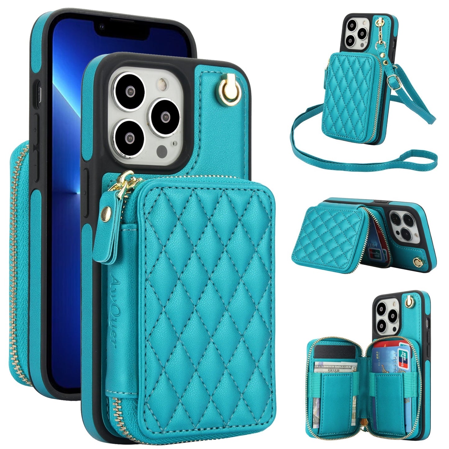 New RFID Blocking Crossbody Zipper Wallet Leather Phone Case for iPhone 12/12 Pro/12 Mini/12 Pro Max