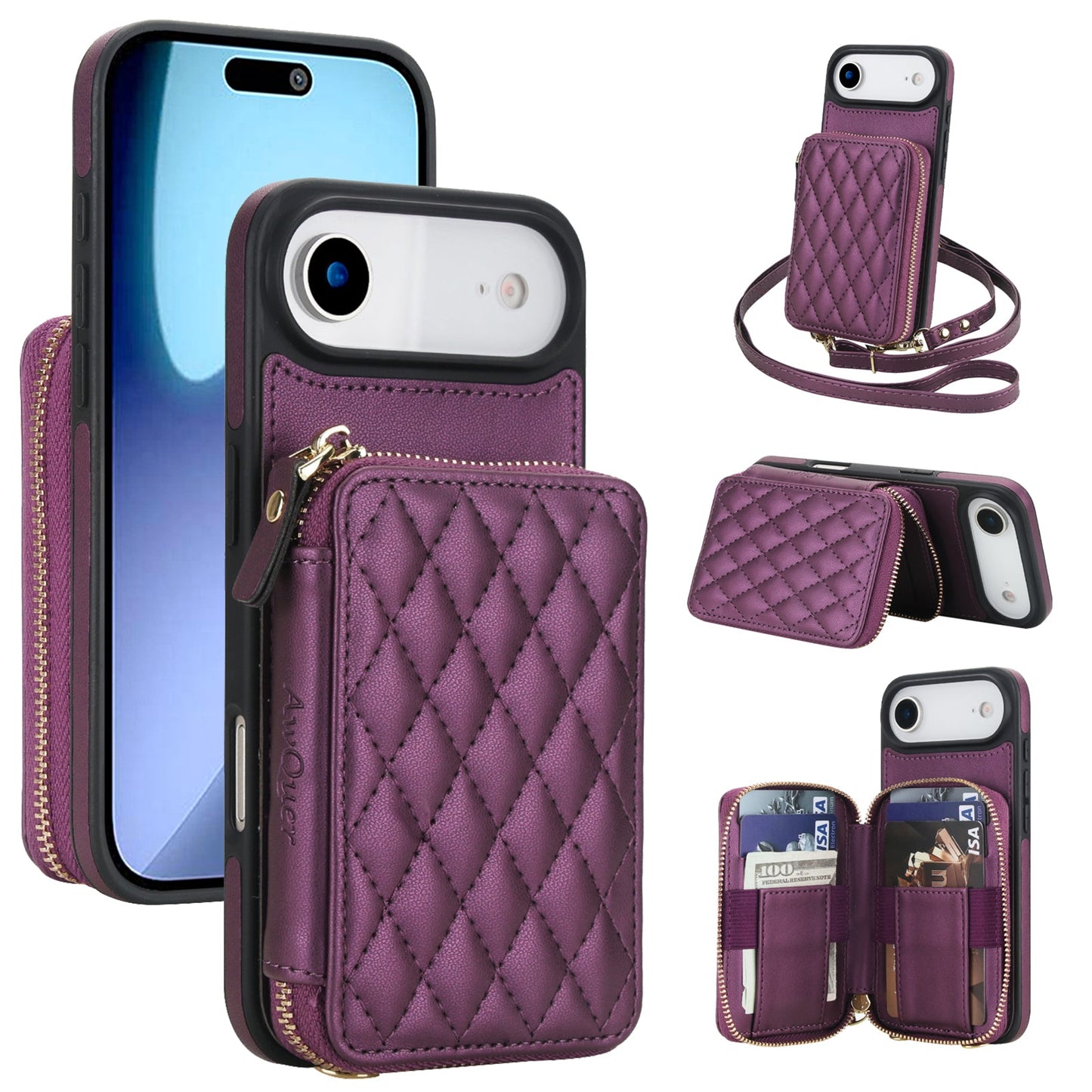 New RFID Blocking Crossbody Zipper Wallet Leather Phone Case for iPhone Air/17/17 Pro/17 Pro Max