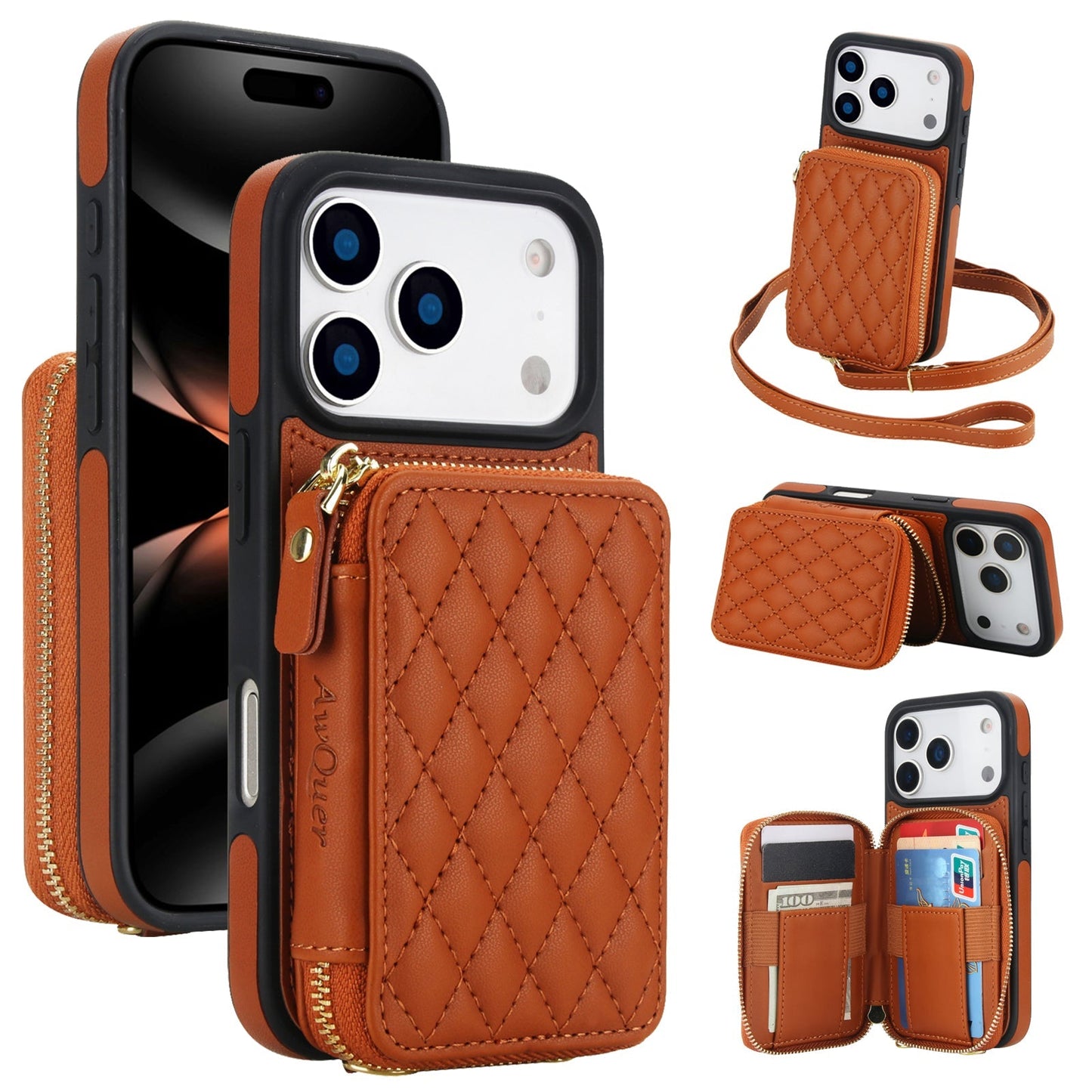 New RFID Blocking Crossbody Zipper Wallet Leather Phone Case for iPhone Air/17/17 Pro/17 Pro Max