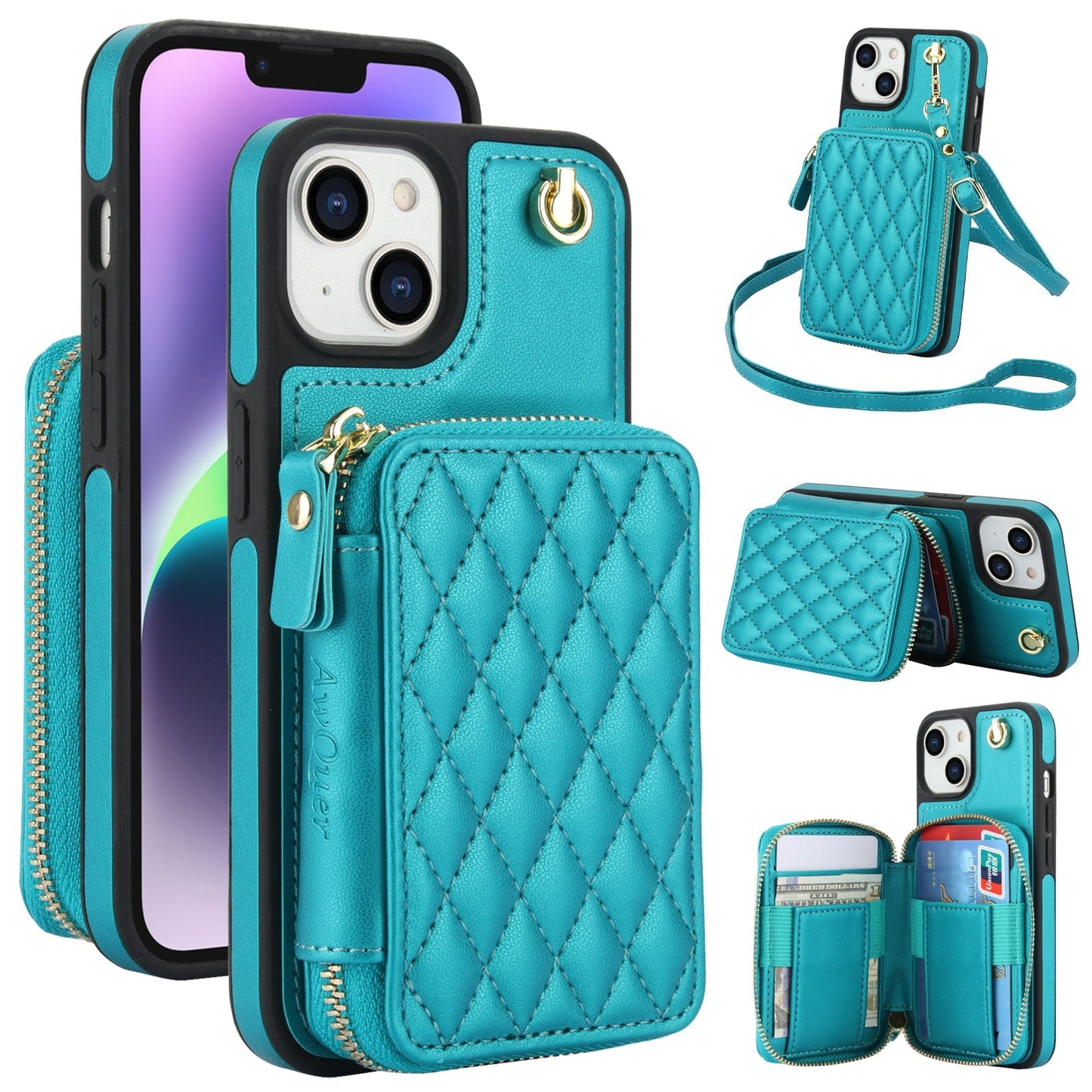 New RFID Blocking Crossbody Zipper Wallet Leather Phone Case for iPhone