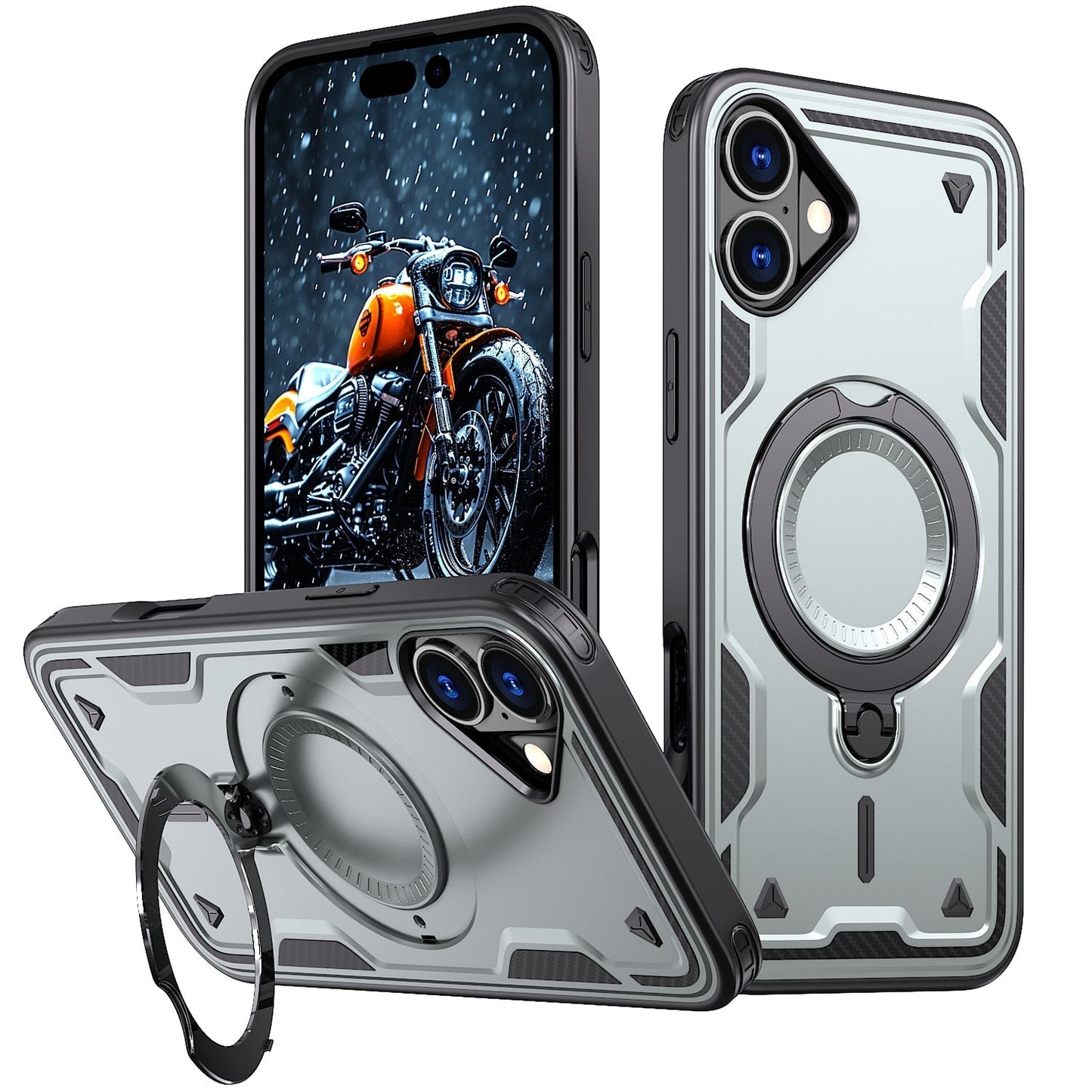 New PC Hybrid TPU Armor MagSafe Ring Holder Phone Case for iPhone