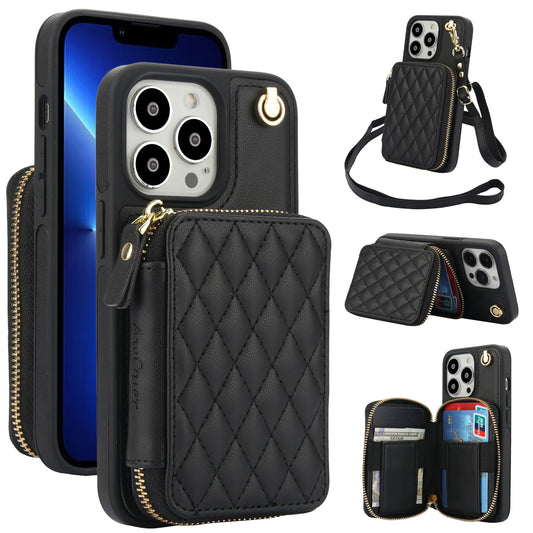 New RFID Blocking Crossbody Zipper Wallet Leather Phone Case for iPhone 12/12 Pro/12 Mini/12 Pro Max