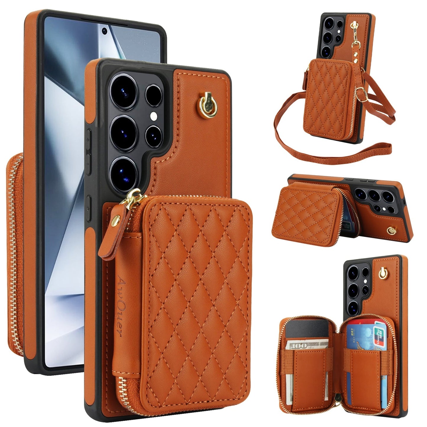 New RFID Blocking Crossbody Zipper Wallet Leather Phone Case for Samsung