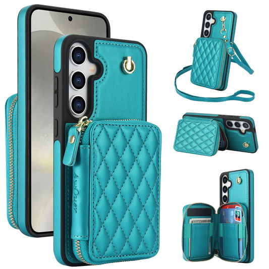 New RFID Blocking Crossbody Zipper Wallet Leather Phone Case for Samsung Galaxy A