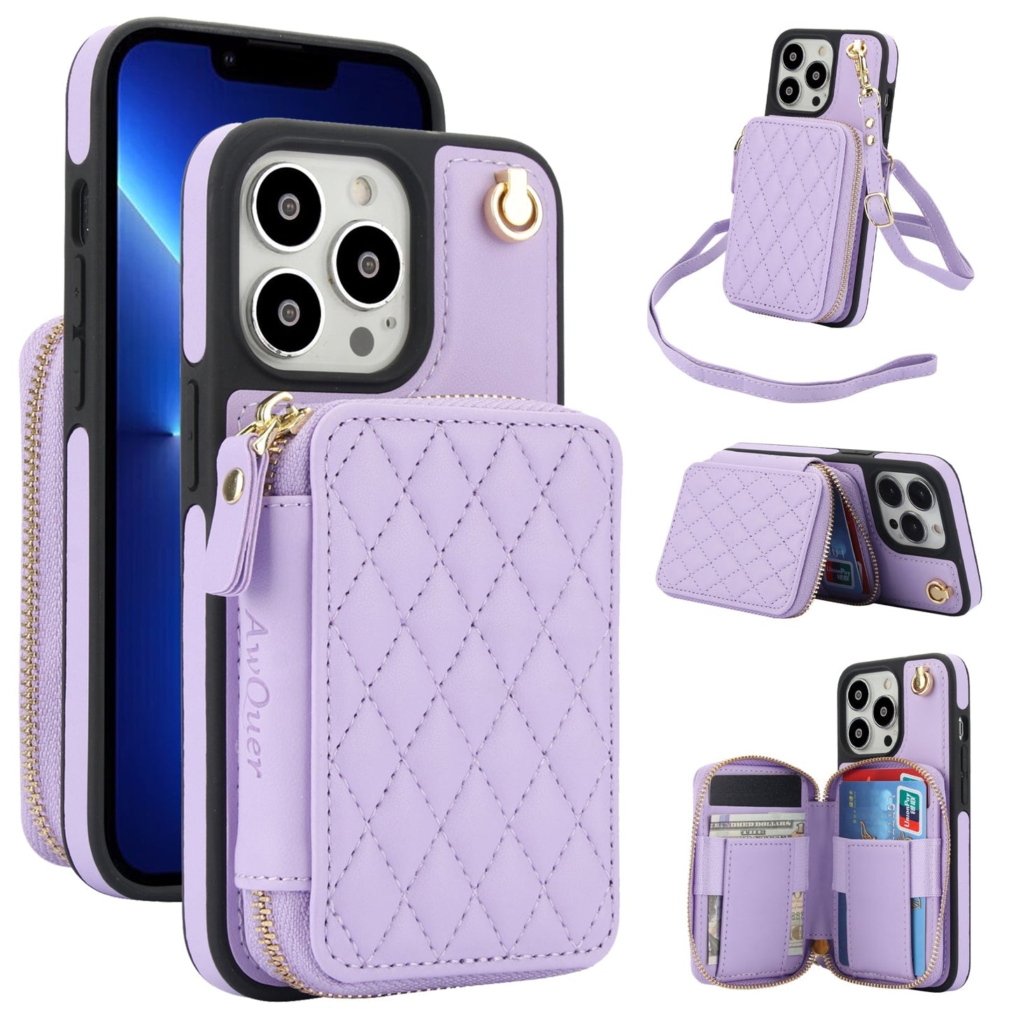 New RFID Blocking Crossbody Zipper Wallet Leather Phone Case for iPhone 12/12 Pro/12 Mini/12 Pro Max