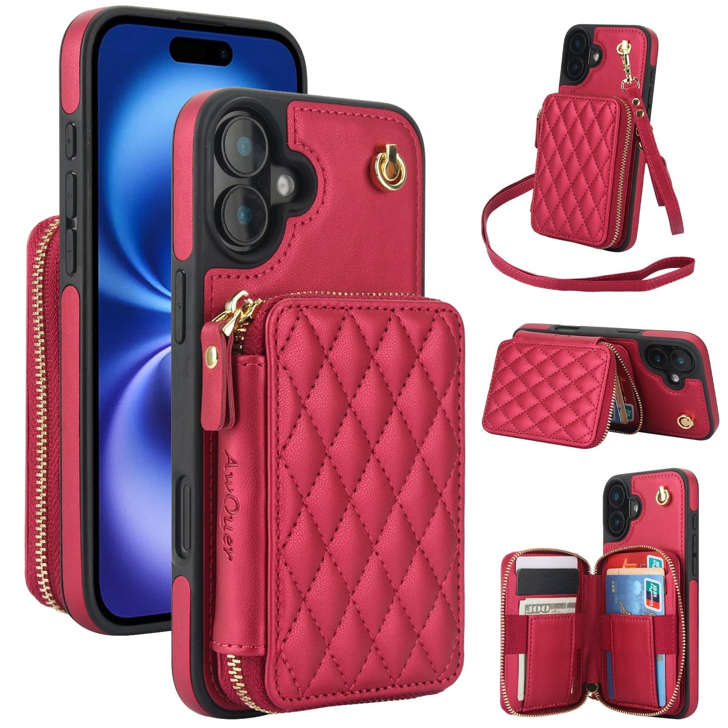 New RFID Blocking Crossbody Zipper Wallet Leather Phone Case for iPhone 16/16e/16 Pro/16 Plus/16 Pro Max