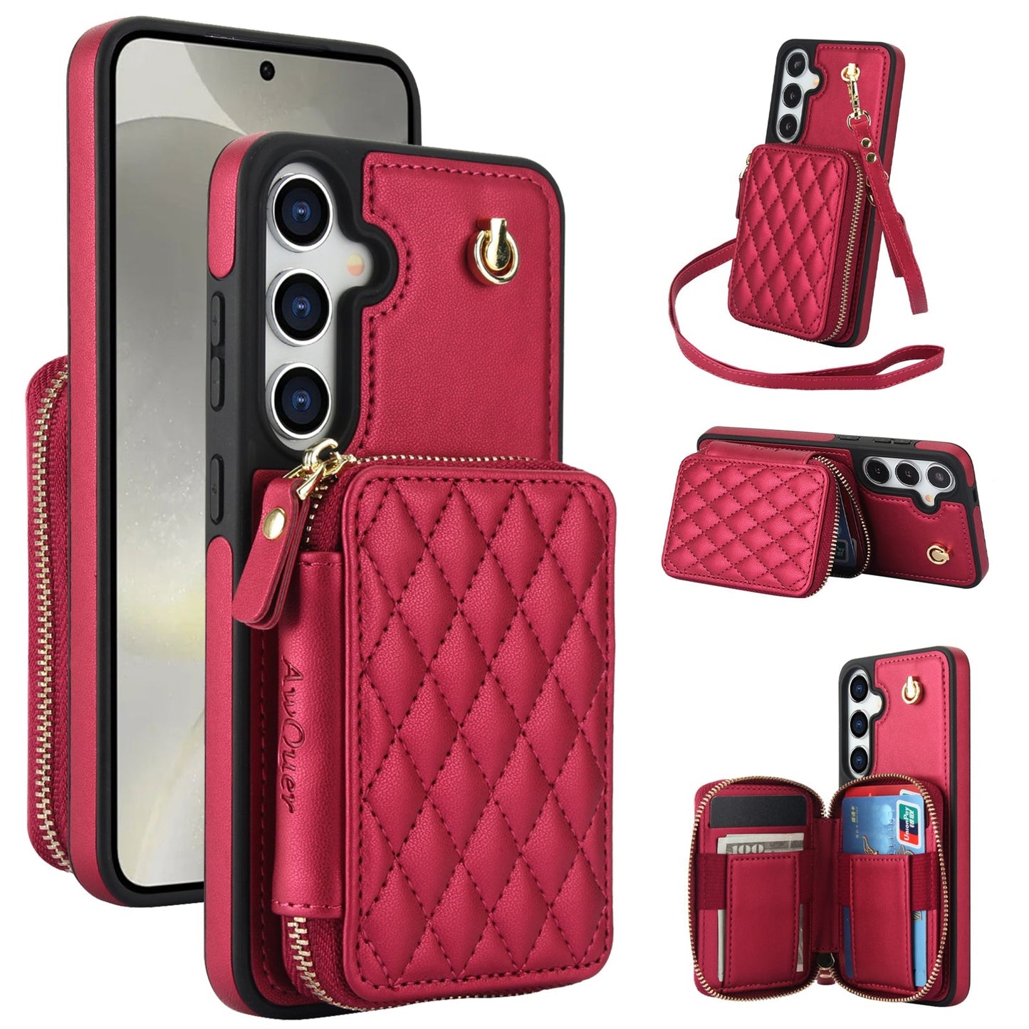New RFID Blocking Crossbody Zipper Wallet Leather Phone Case for Samsung