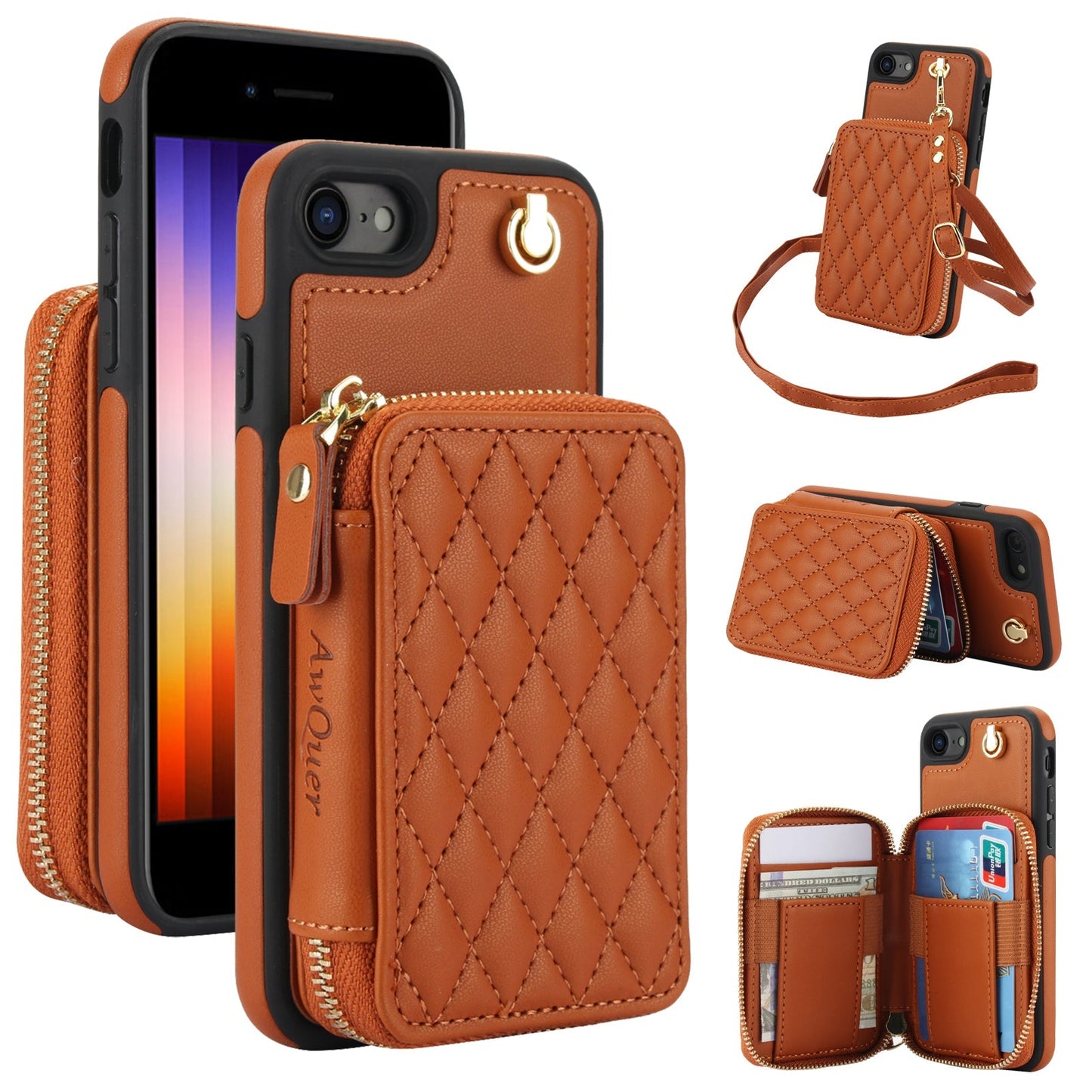 New RFID Blocking Crossbody Zipper Wallet Leather Phone Case for iPhone 16/16e/16 Pro/16 Plus/16 Pro Max