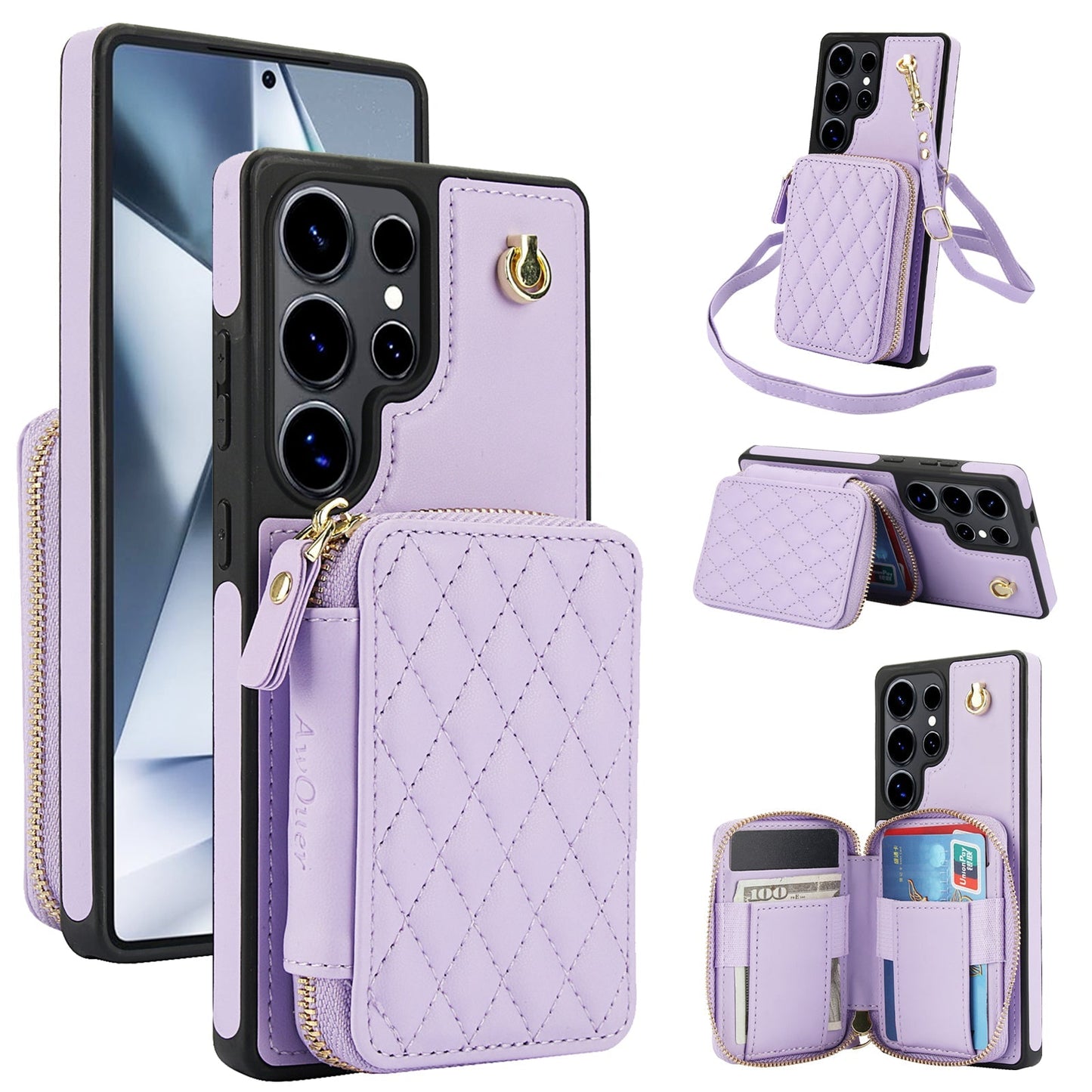 New RFID Blocking Crossbody Zipper Wallet Leather Phone Case for Samsung