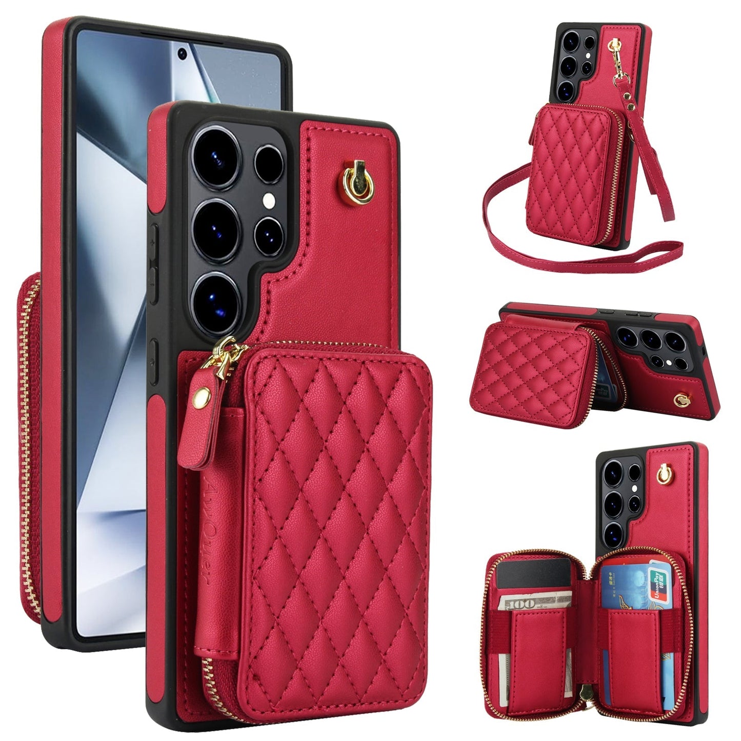 New RFID Blocking Crossbody Zipper Wallet Leather Phone Case for Samsung