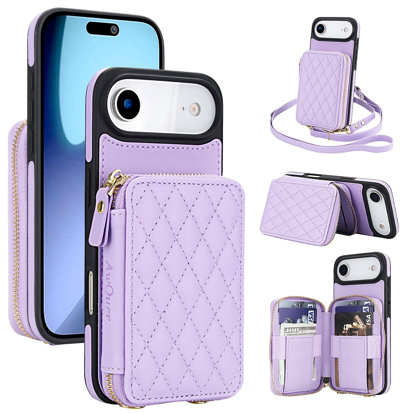 New RFID Blocking Crossbody Zipper Wallet Leather Phone Case for iPhone Air/17/17 Pro/17 Pro Max