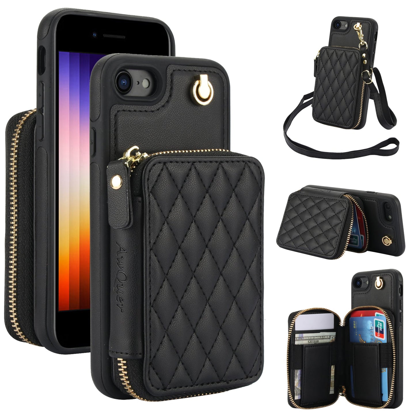 New RFID Blocking Crossbody Zipper Wallet Leather Phone Case for iPhone 16/16e/16 Pro/16 Plus/16 Pro Max