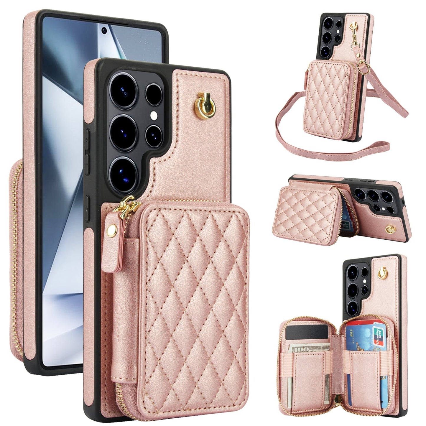 New RFID Blocking Crossbody Zipper Wallet Leather Phone Case for Samsung