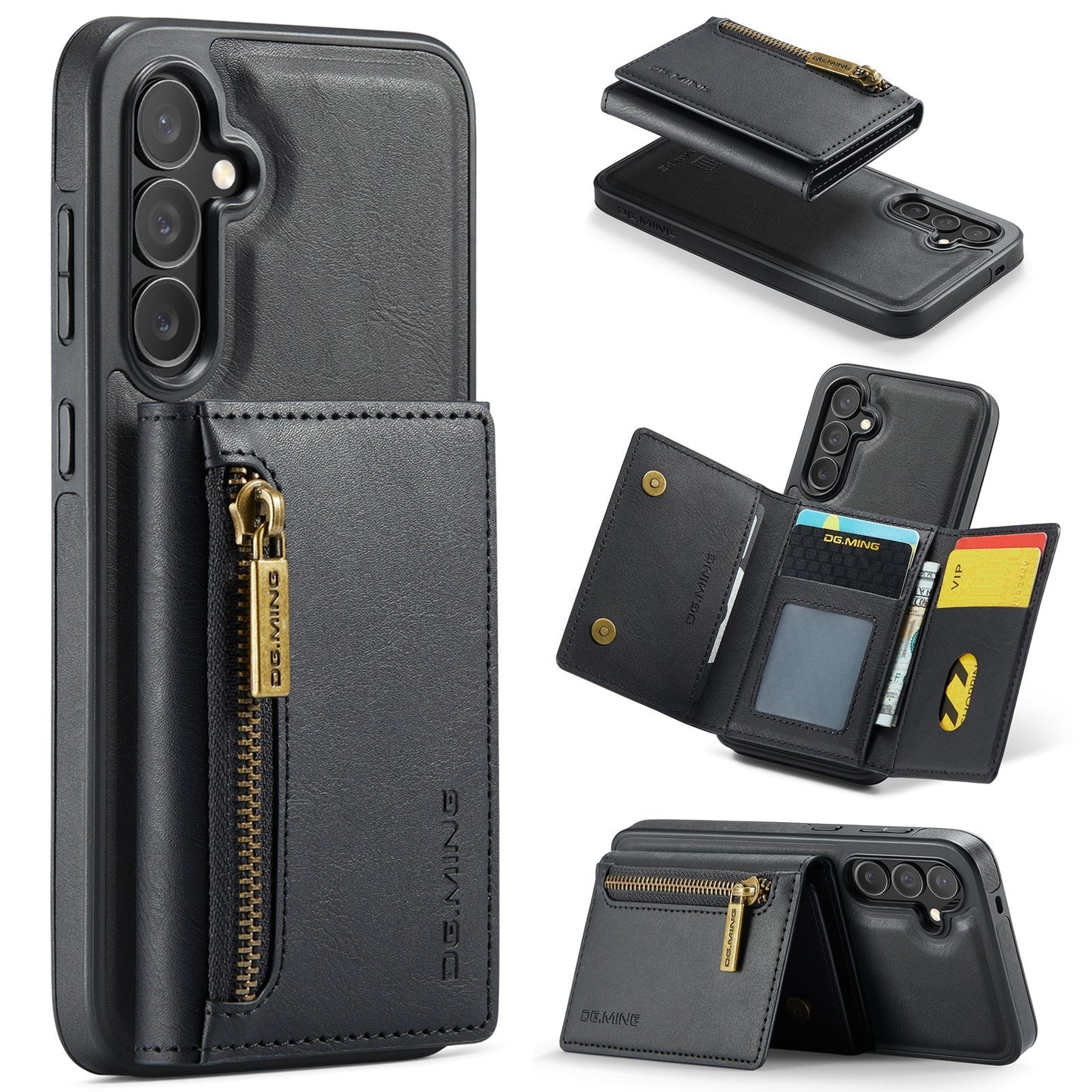 New 2-IN-1 RFID Blocking Zipper Wallet Card Holder Leather Phone Case for Samsung