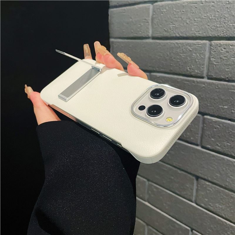 New Borderless Bracket Leather Phone Case for iPhone