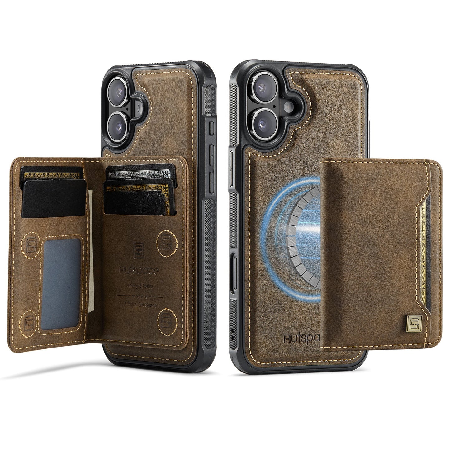 New 2-IN-1 RFID Blocking Card Holder Wireless Charging Leather Phone Case for iPhone