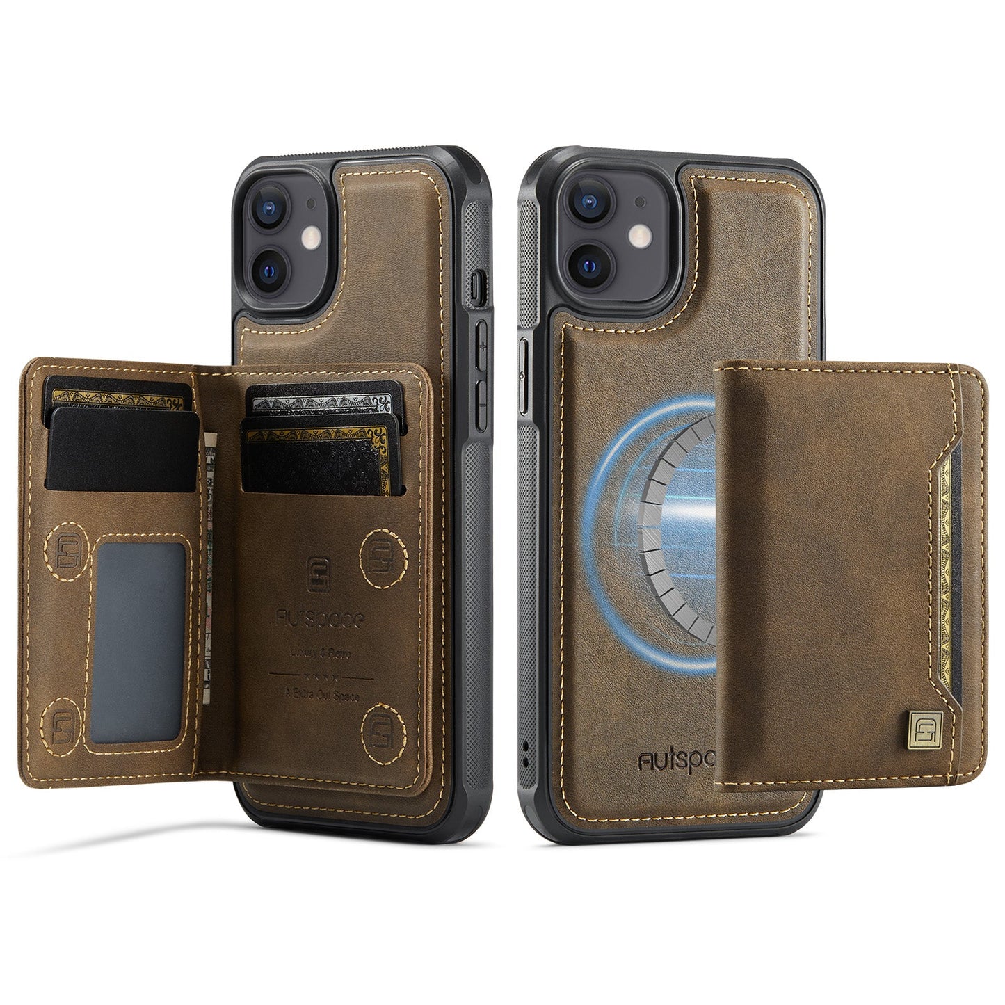 New 2-IN-1 RFID Blocking Card Holder Wireless Charging Leather Phone Case for iPhone