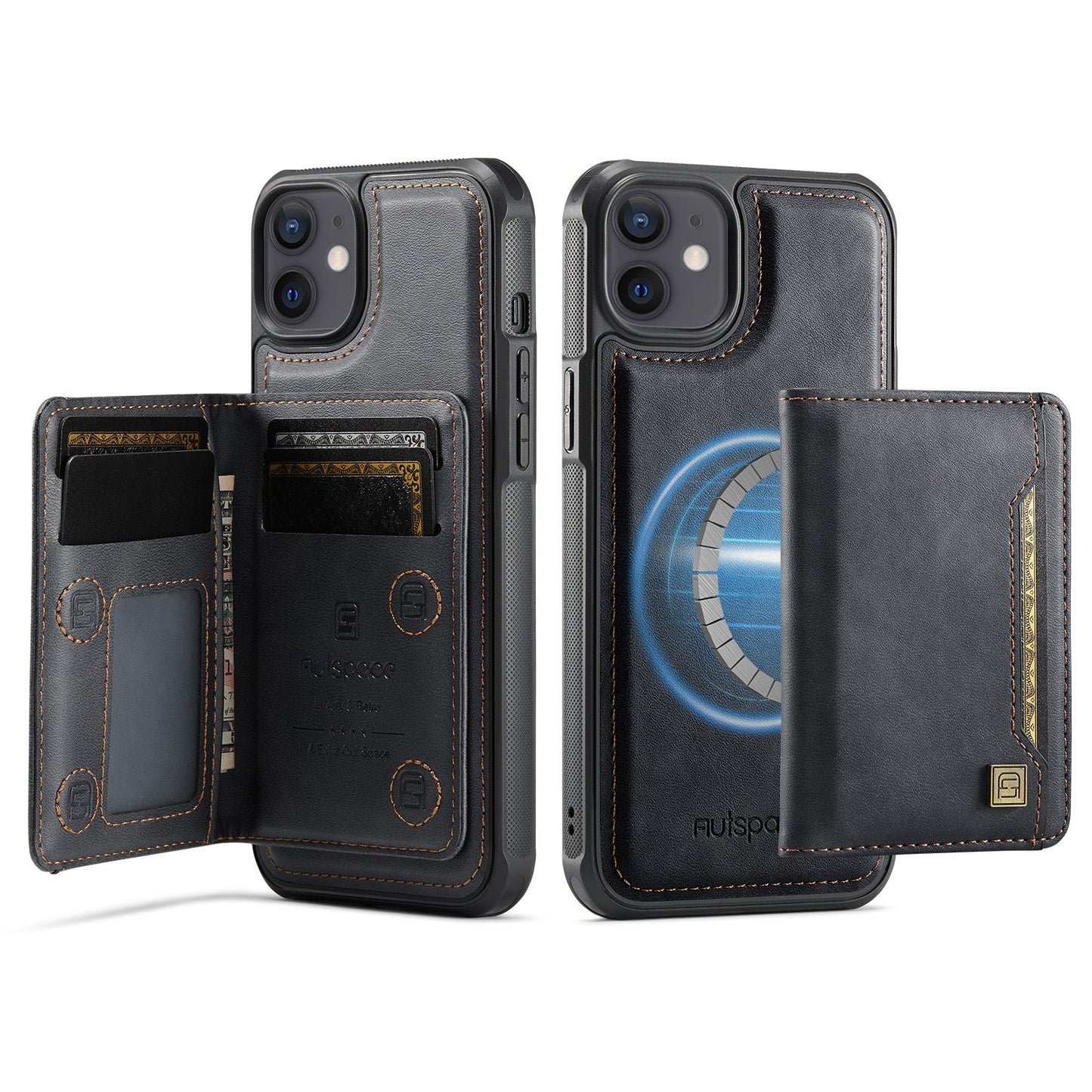 New 2-IN-1 RFID Blocking Card Holder Wireless Charging Leather Phone Case for iPhone