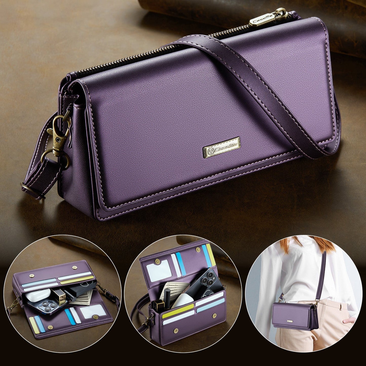 New Women's 3 in 1 RFID Blocking Crossbody Handbags Zipper Wallet Phone Bag
