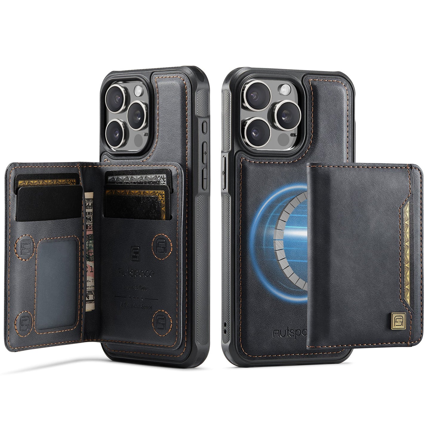 New 2-IN-1 RFID Blocking Card Holder Wireless Charging Leather Phone Case for iPhone