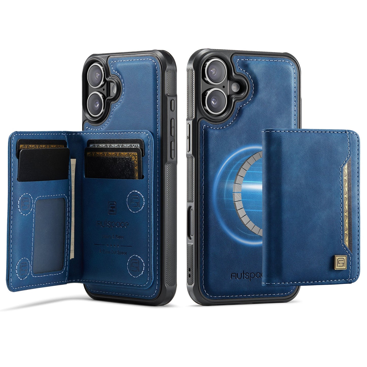 New 2-IN-1 RFID Blocking Card Holder Wireless Charging Leather Phone Case for iPhone