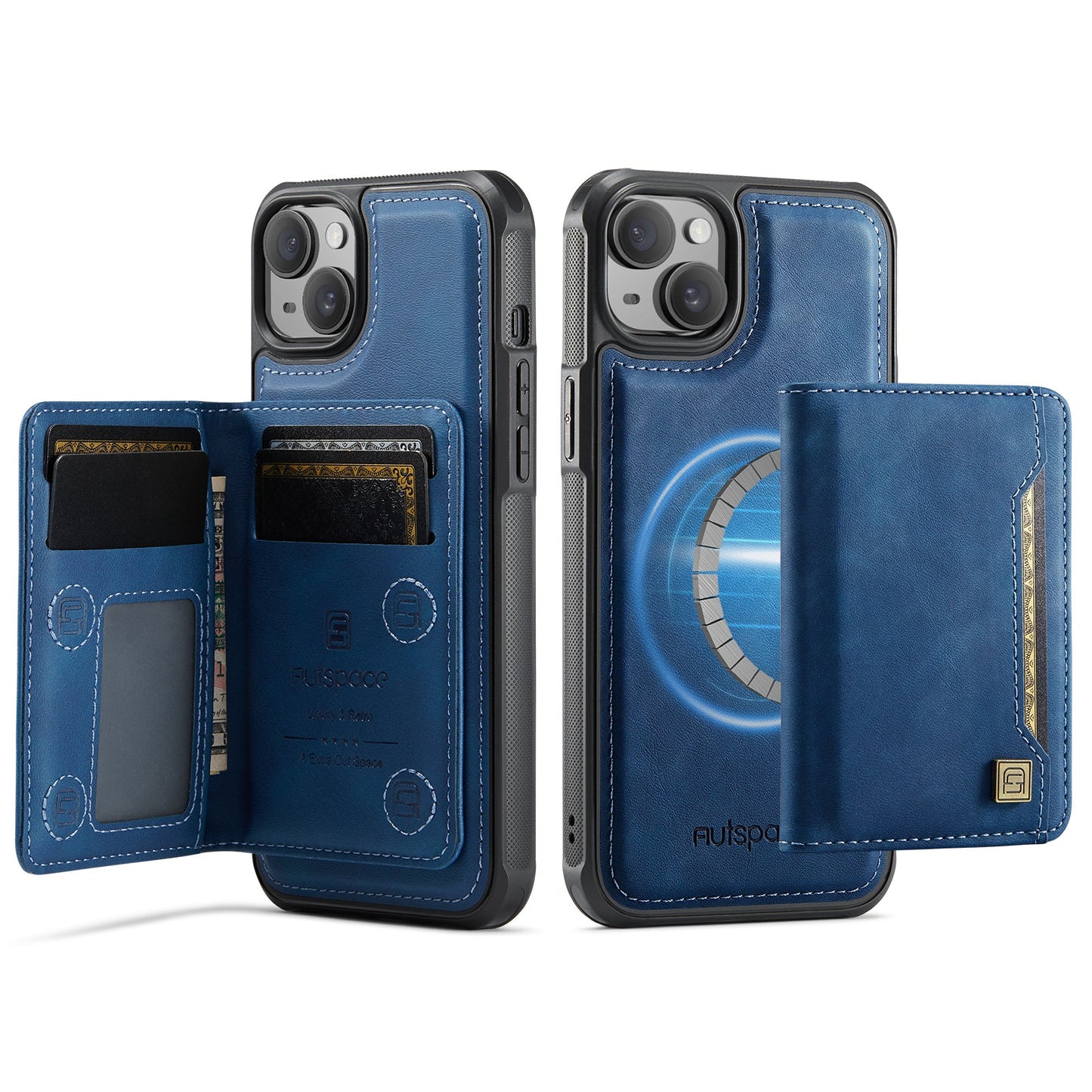 New 2-IN-1 RFID Blocking Card Holder Wireless Charging Leather Phone Case for iPhone