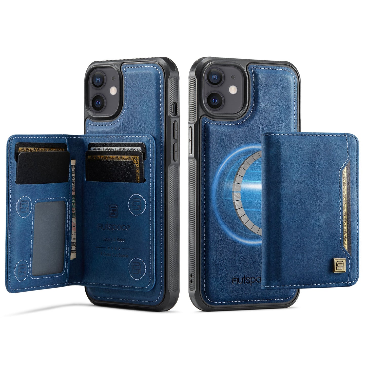 New 2-IN-1 RFID Blocking Card Holder Wireless Charging Leather Phone Case for iPhone