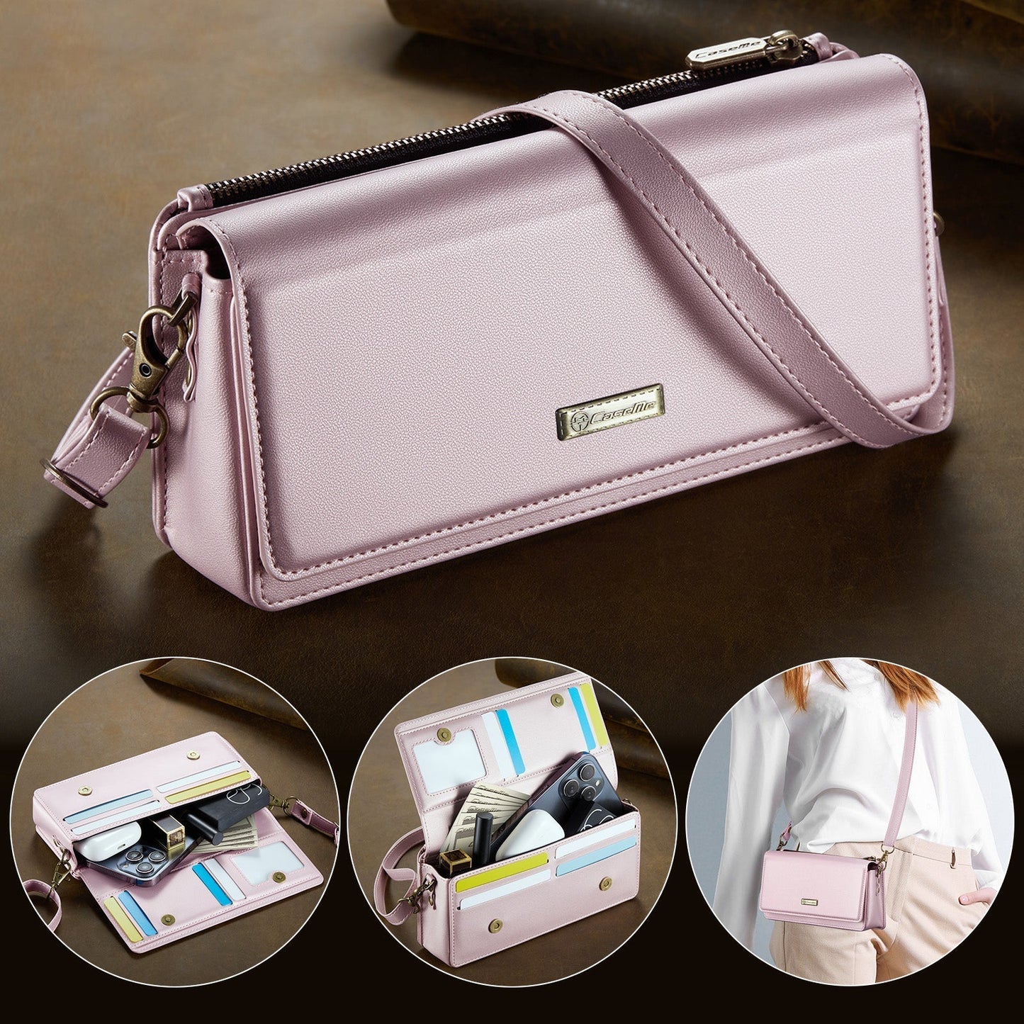 New Women's 3 in 1 RFID Blocking Crossbody Handbags Zipper Wallet Phone Bag