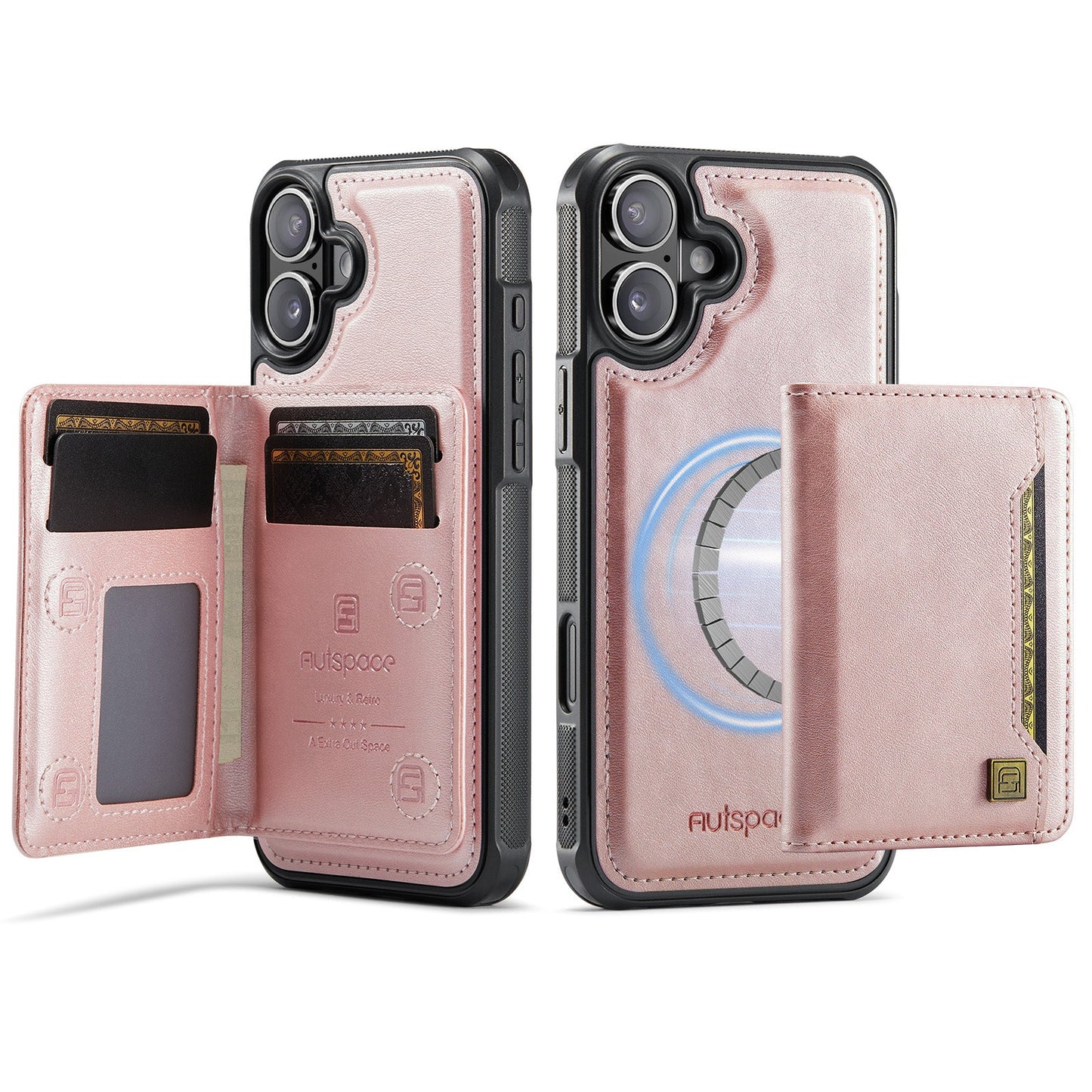 New 2-IN-1 RFID Blocking Card Holder Wireless Charging Leather Phone Case for iPhone