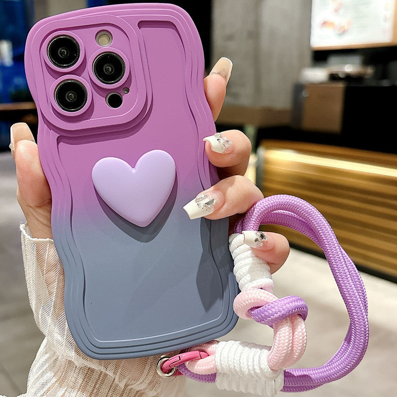 New Liquid Two-Color Gradient Love Phone Case with Lanyard for iPhone