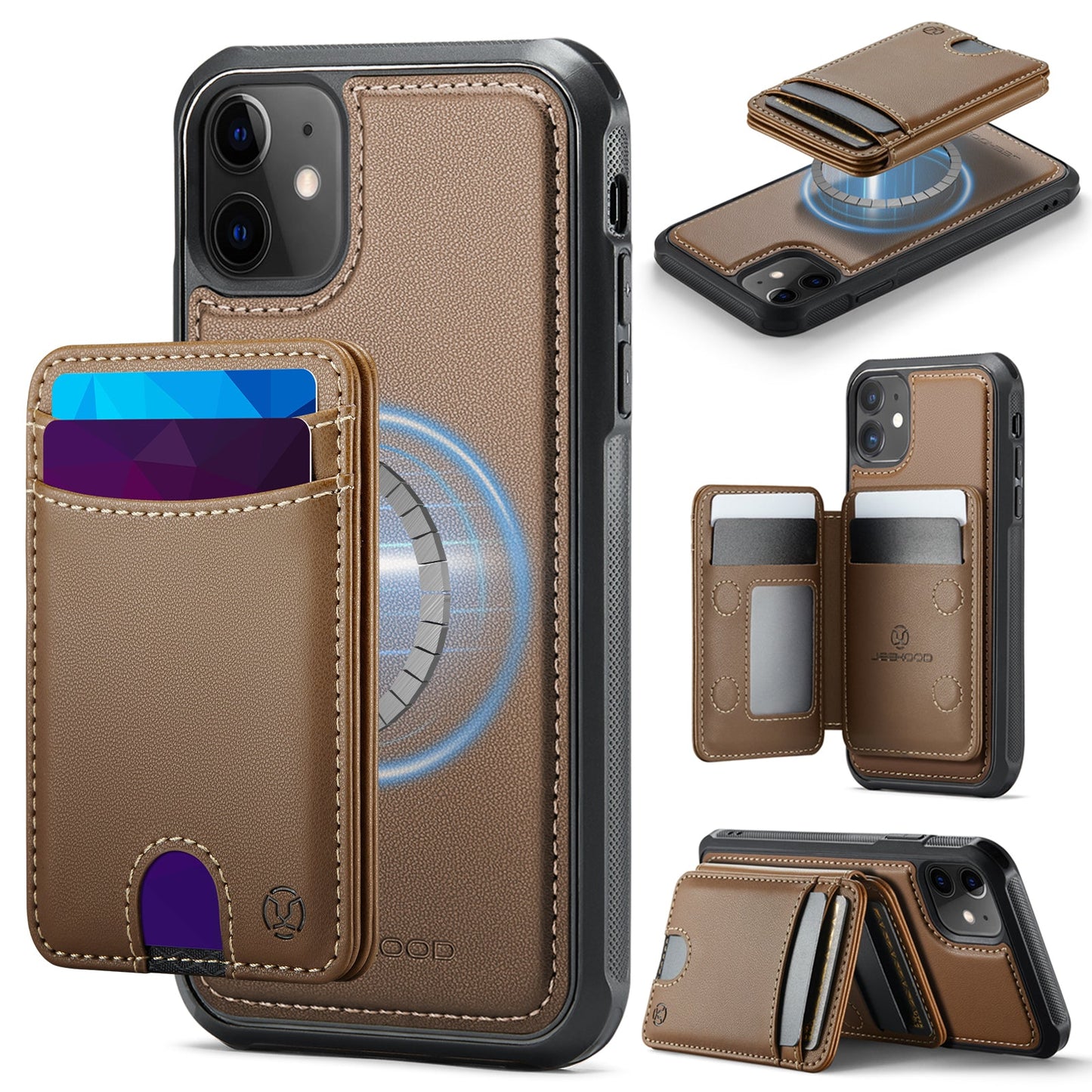 New 2-in-1 RFID Blocking Card Holder Leather Phone Case for iPhone 12