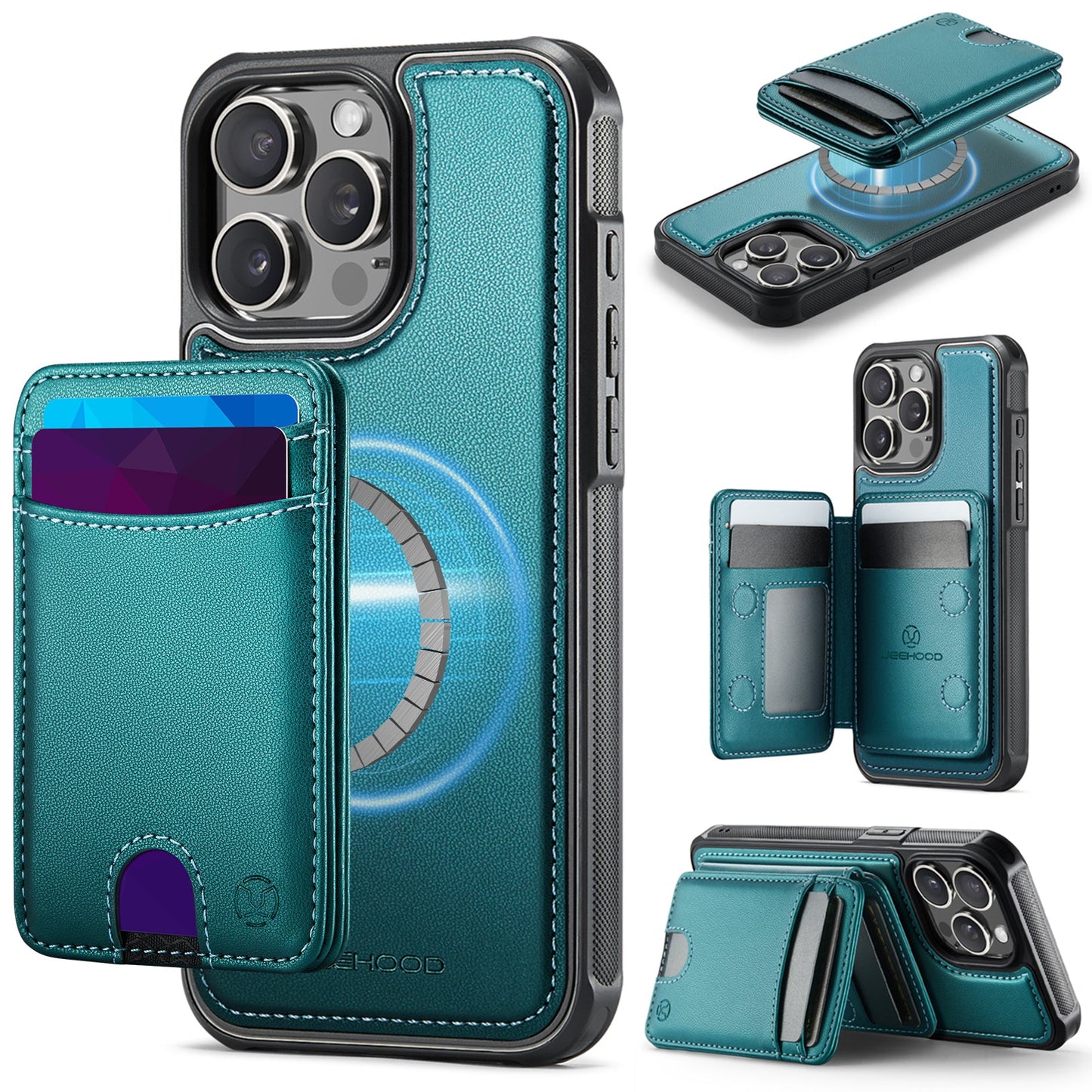 New 2-in-1 RFID Blocking Card Holder Leather Phone Case for iPhone 14 Pro Max