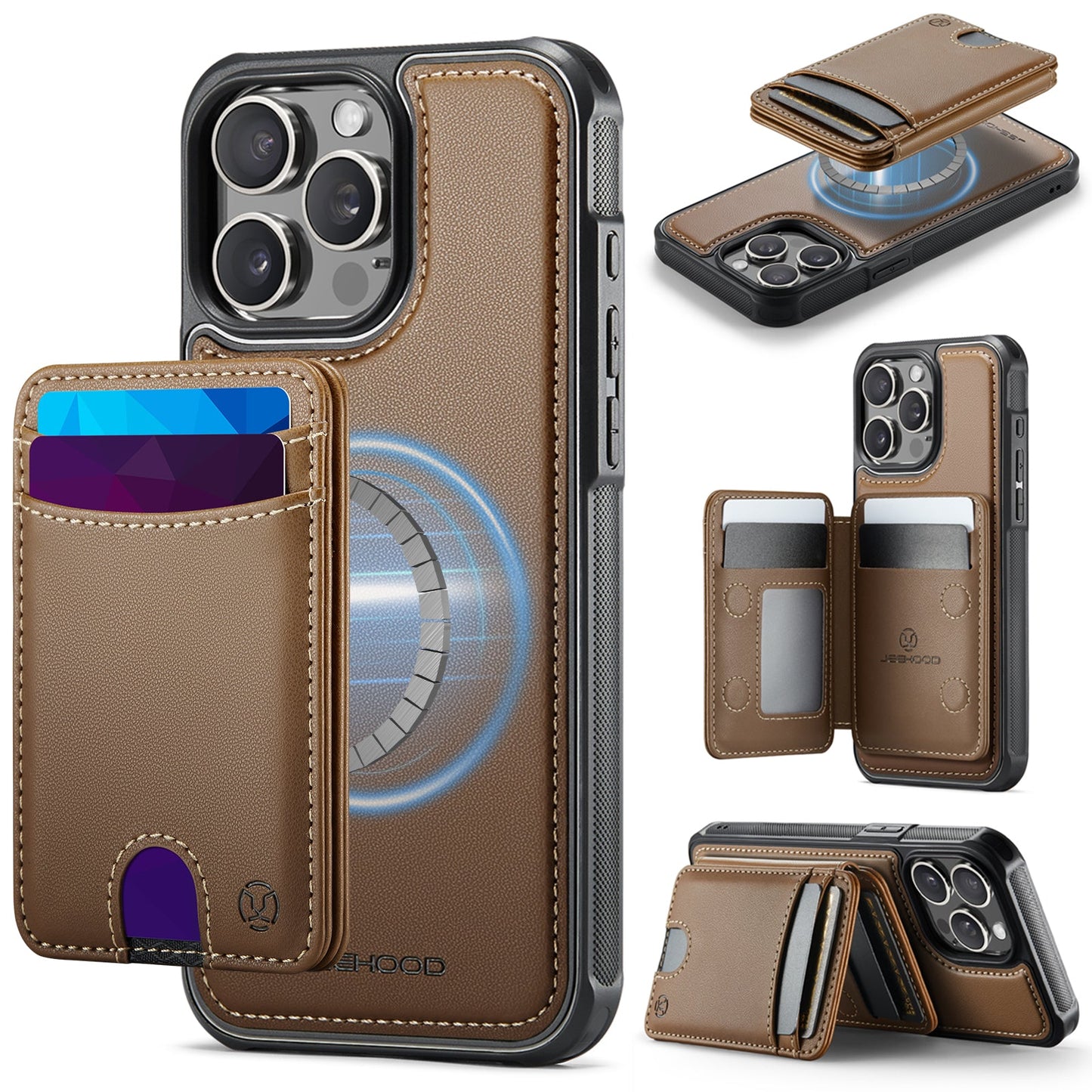 New 2-in-1 RFID Blocking Card Holder Leather Phone Case for iPhone 12 Pro