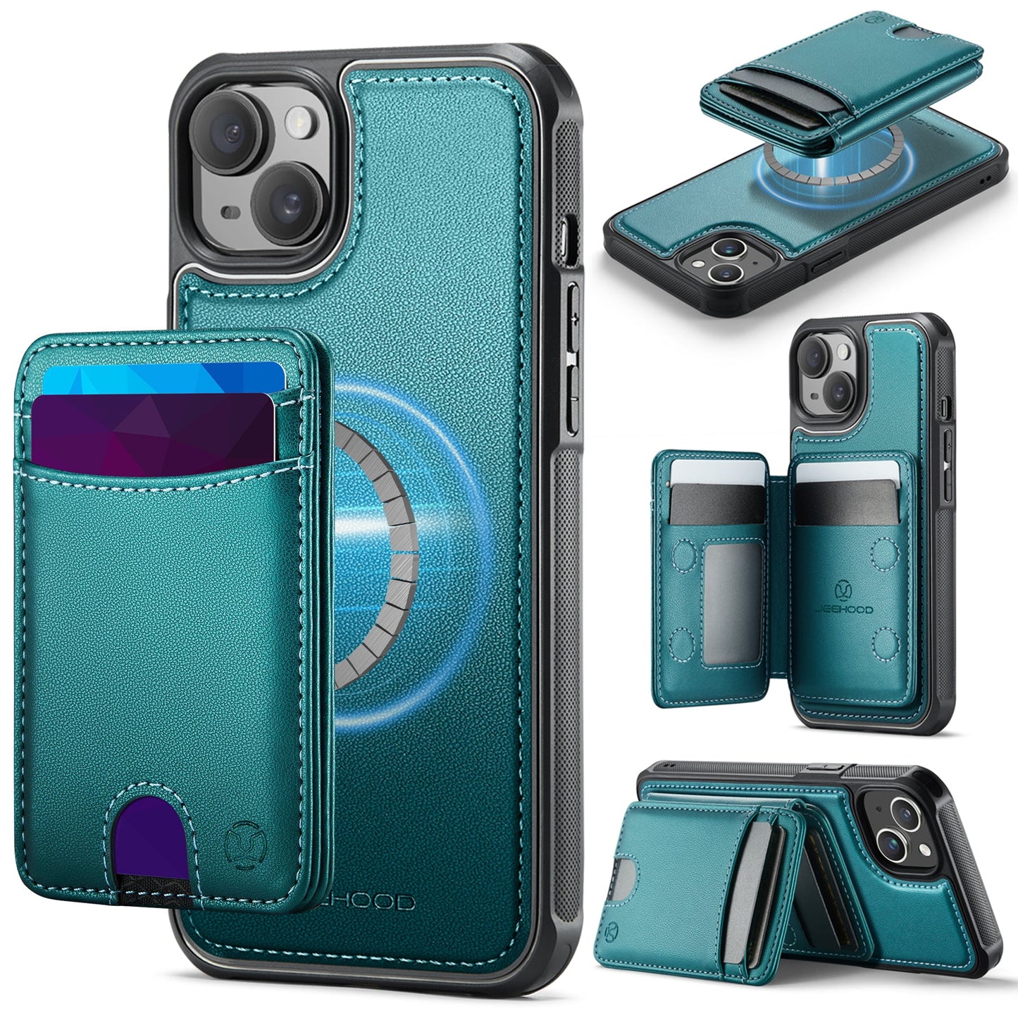 New 2-in-1 RFID Blocking Card Holder Leather Phone Case for iPhone 15 Plus