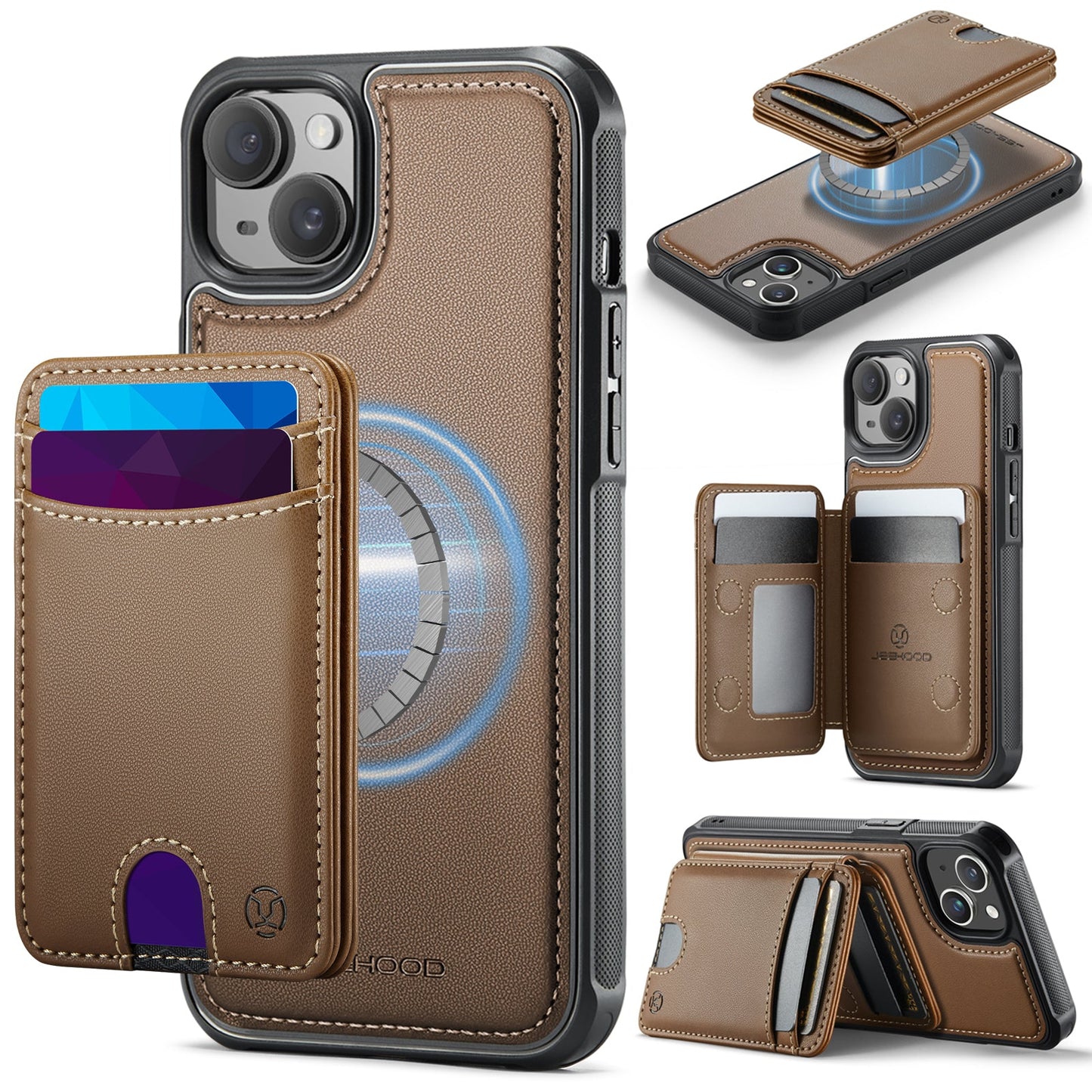 New 2-in-1 RFID Blocking Card Holder Leather Phone Case for iPhone 13
