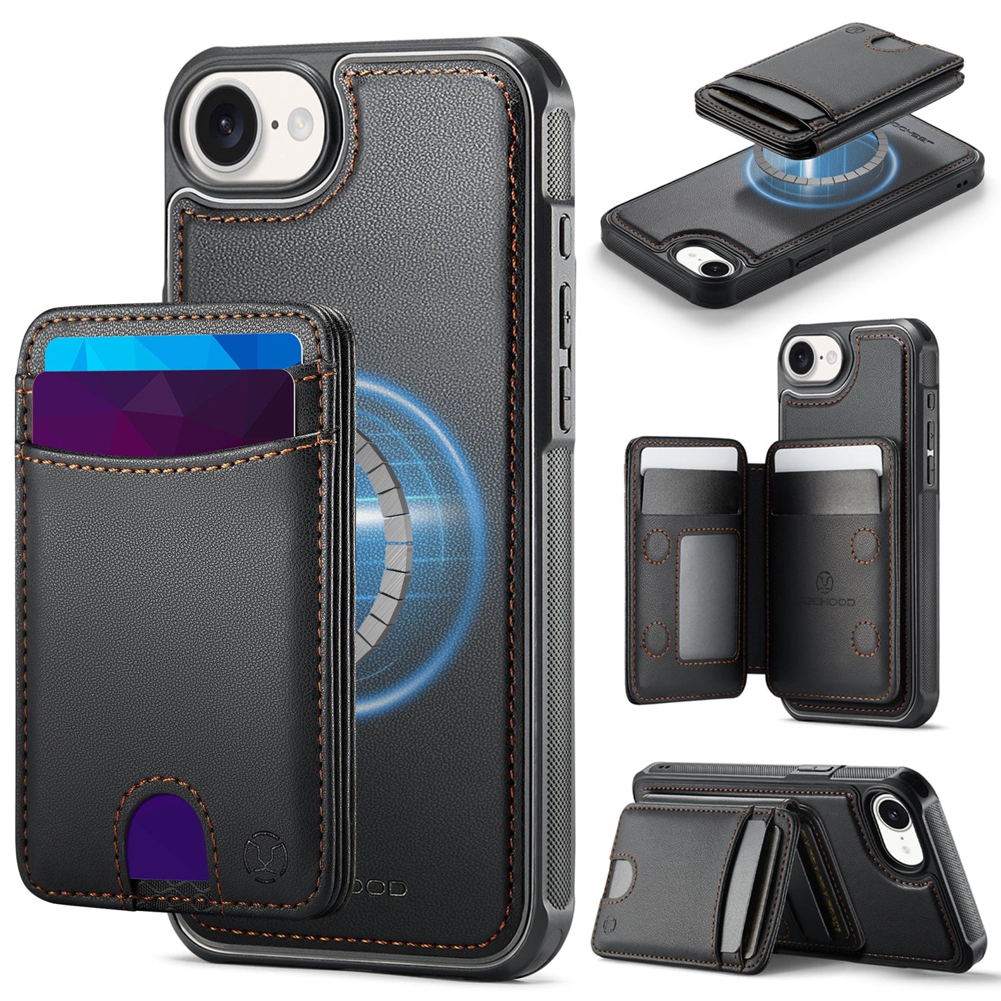 New 2-in-1 RFID Blocking Card Holder Leather Phone Case for iPhone 16e